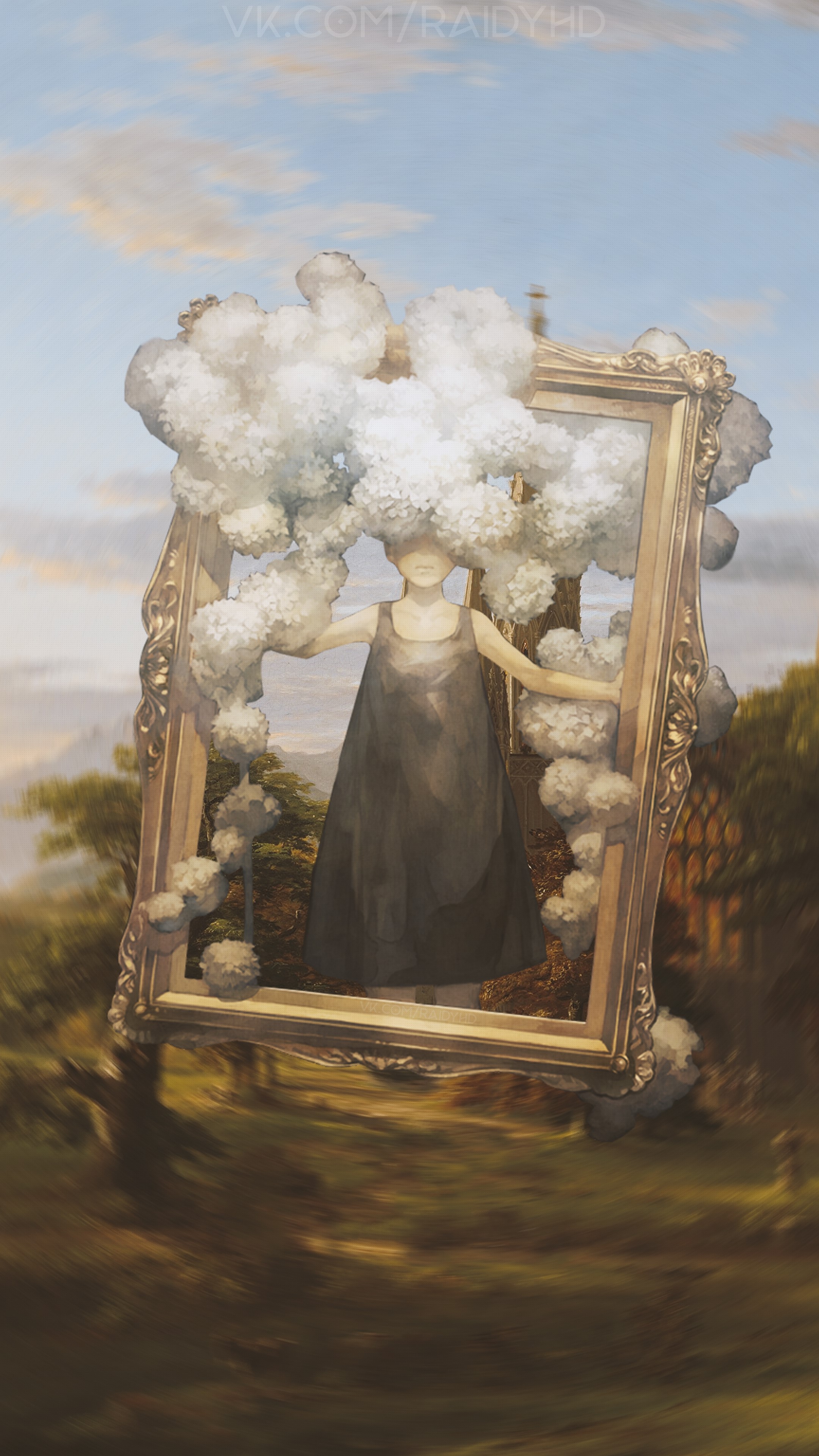Girl in a frame with clouds HD Phone Wallpaper
