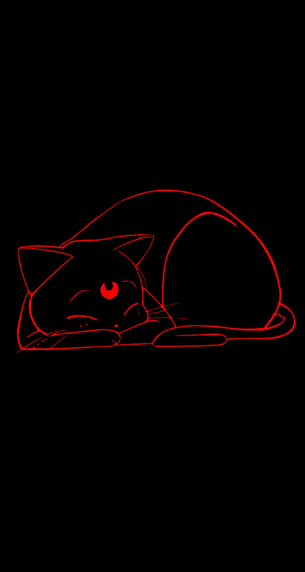 Red outline of a cat with glowing red eye HD Phone Wallpaper