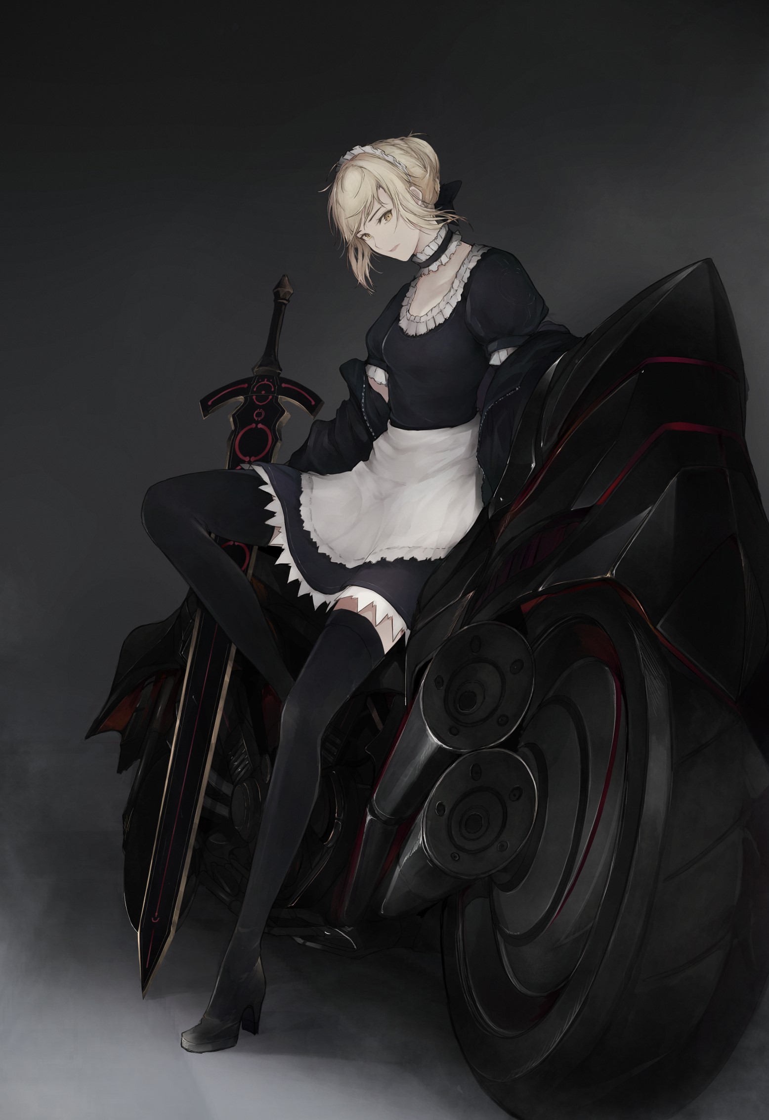 Saber Alter from Fate/Grand Order on a motorcycle HD Phone Wallpaper