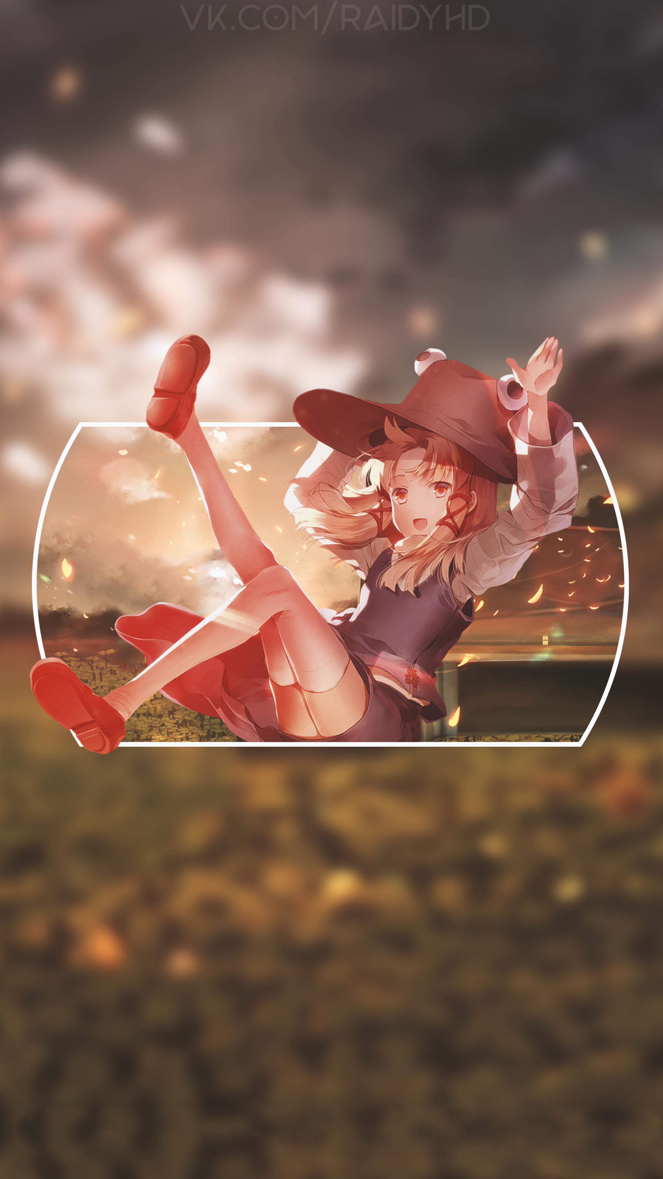 Anime girl with witch hat falling HD Phone Wallpaper