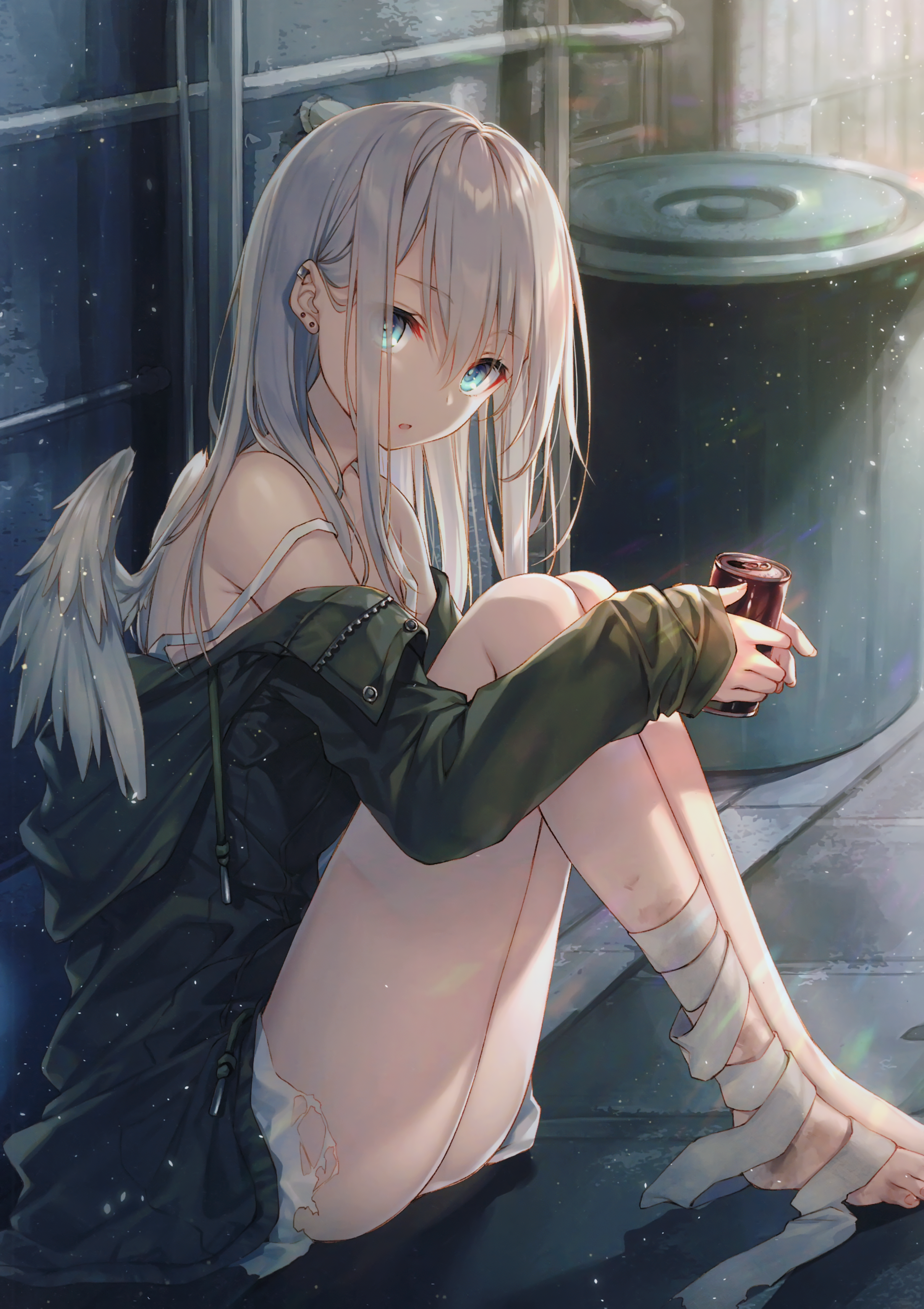 Toosaka Asagi with Silver Hair and Wings HD Phone Wallpaper