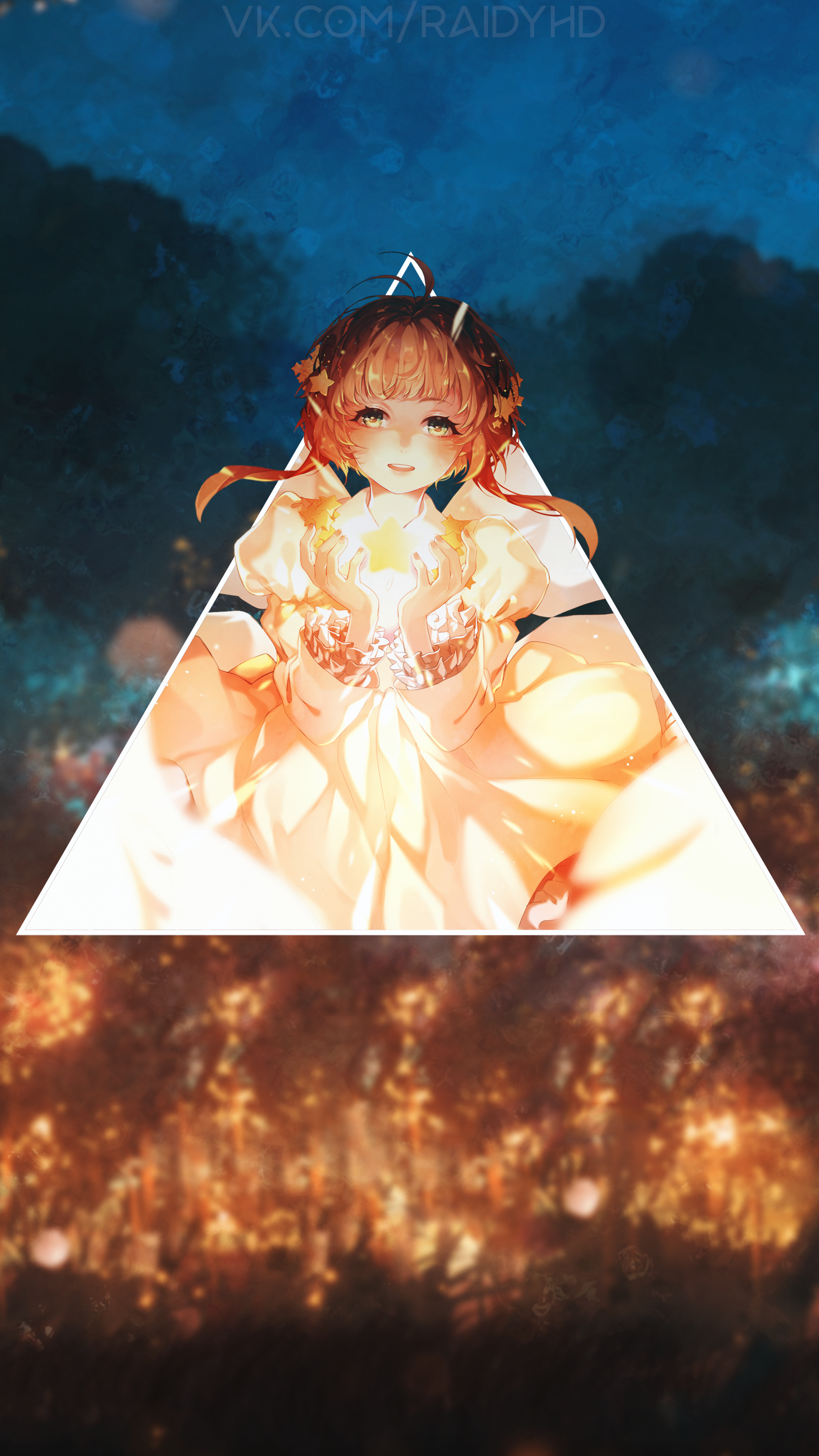 Anime girl holding a glowing star HD Phone Wallpaper