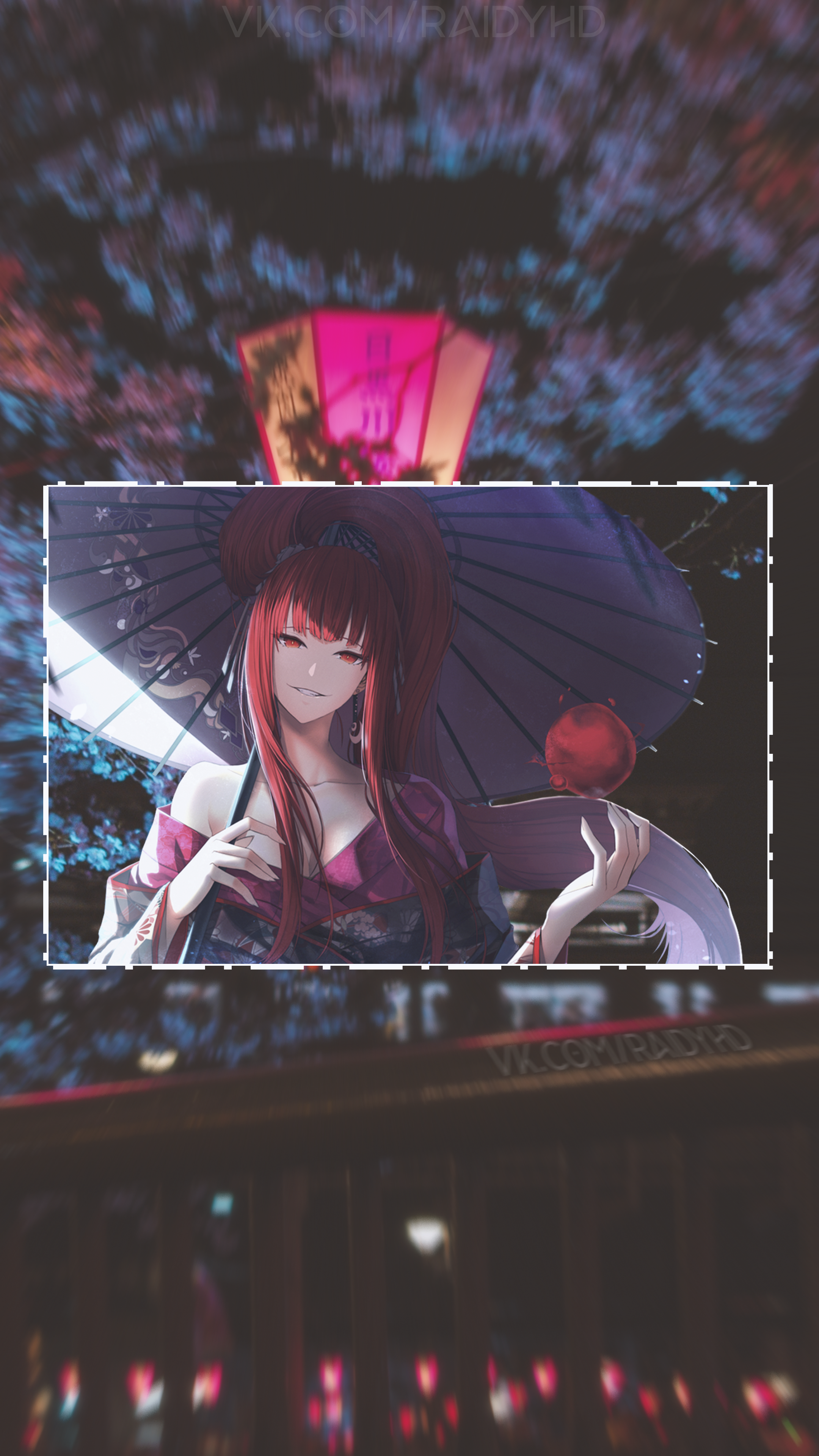 Anime girl with red hair holding an umbrella HD Phone Wallpaper