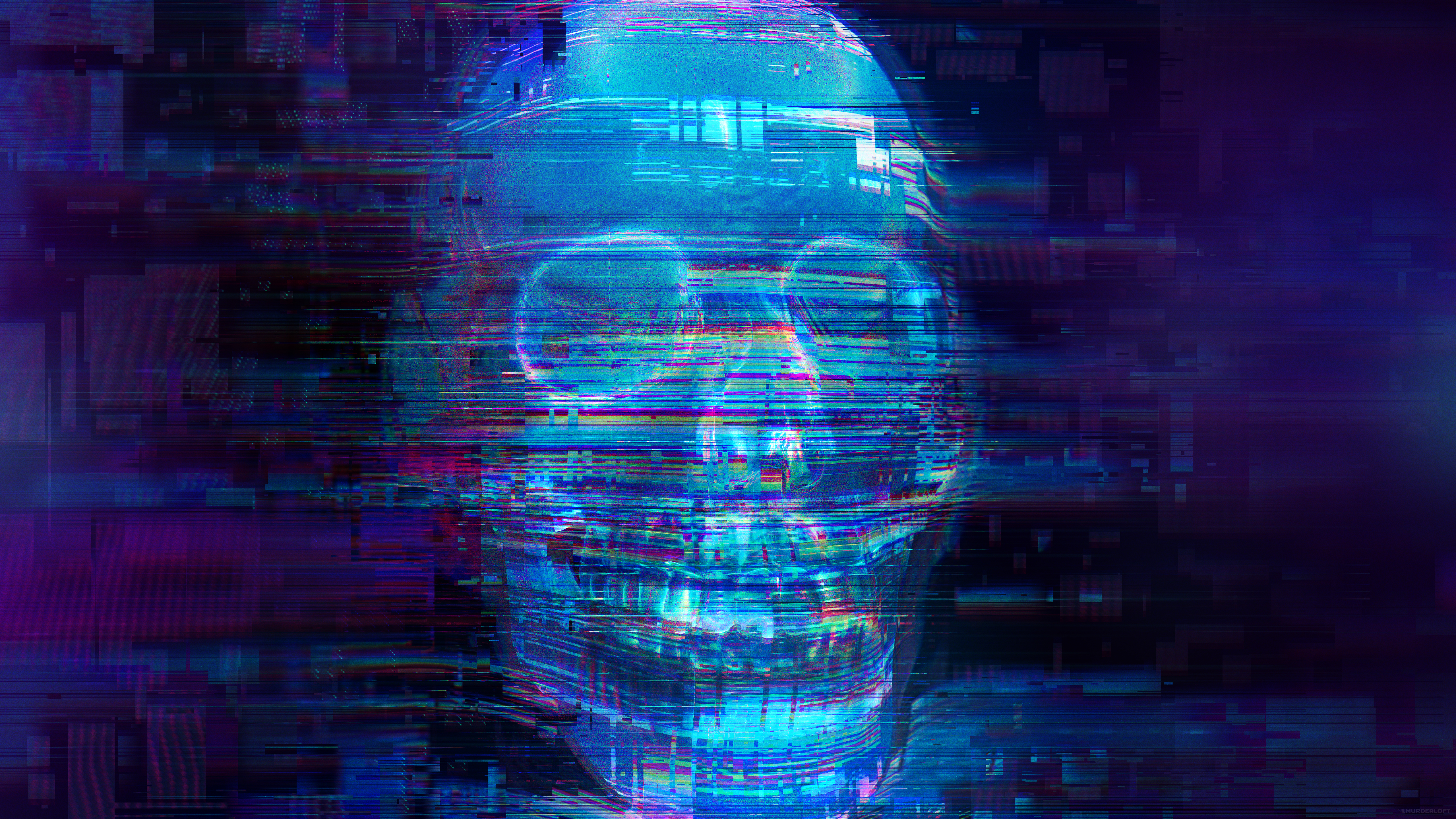 Glitching Neon Skull 4K HD Wallpaper
