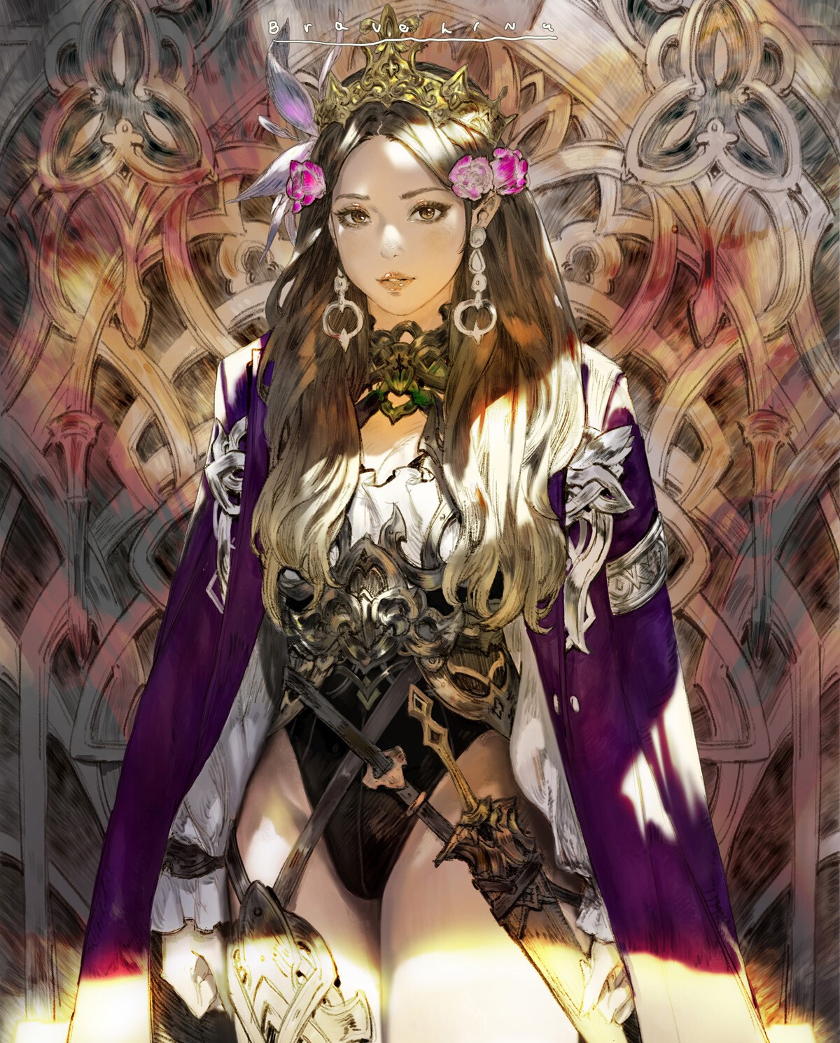Anime girl with crown and purple cloak HD Phone Wallpaper