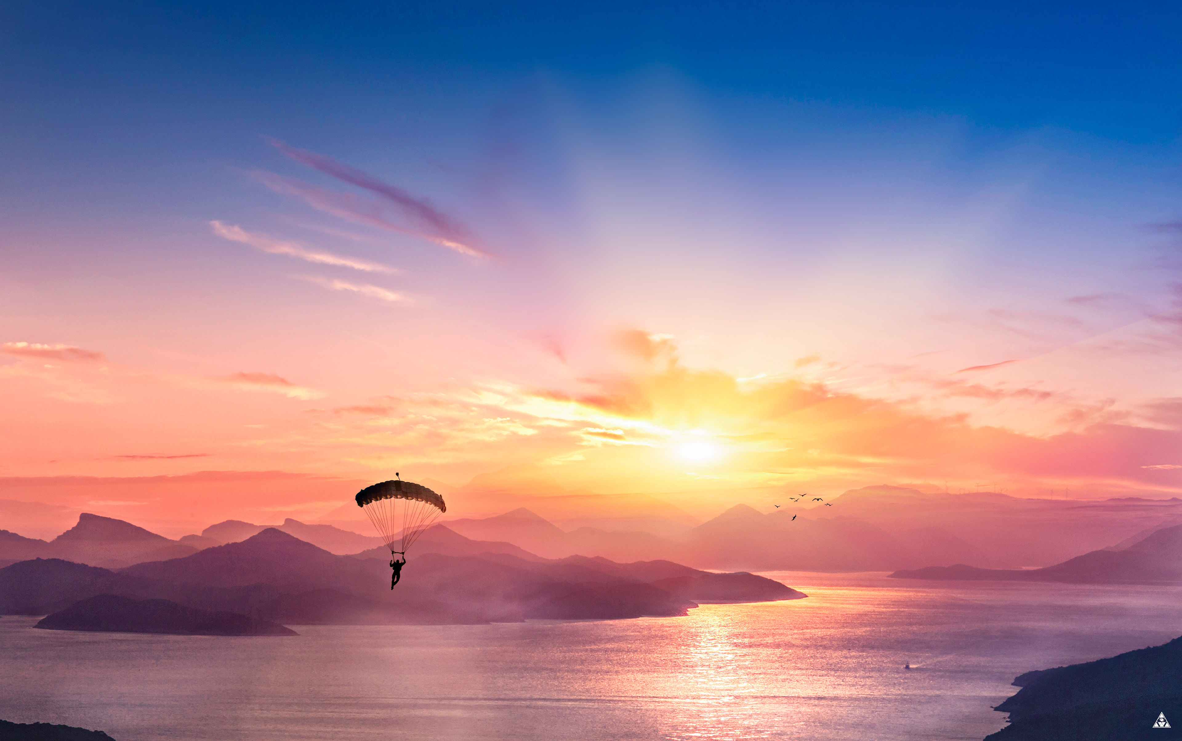 4K Parasailing over Mountains at Sunset HD Wallpaper