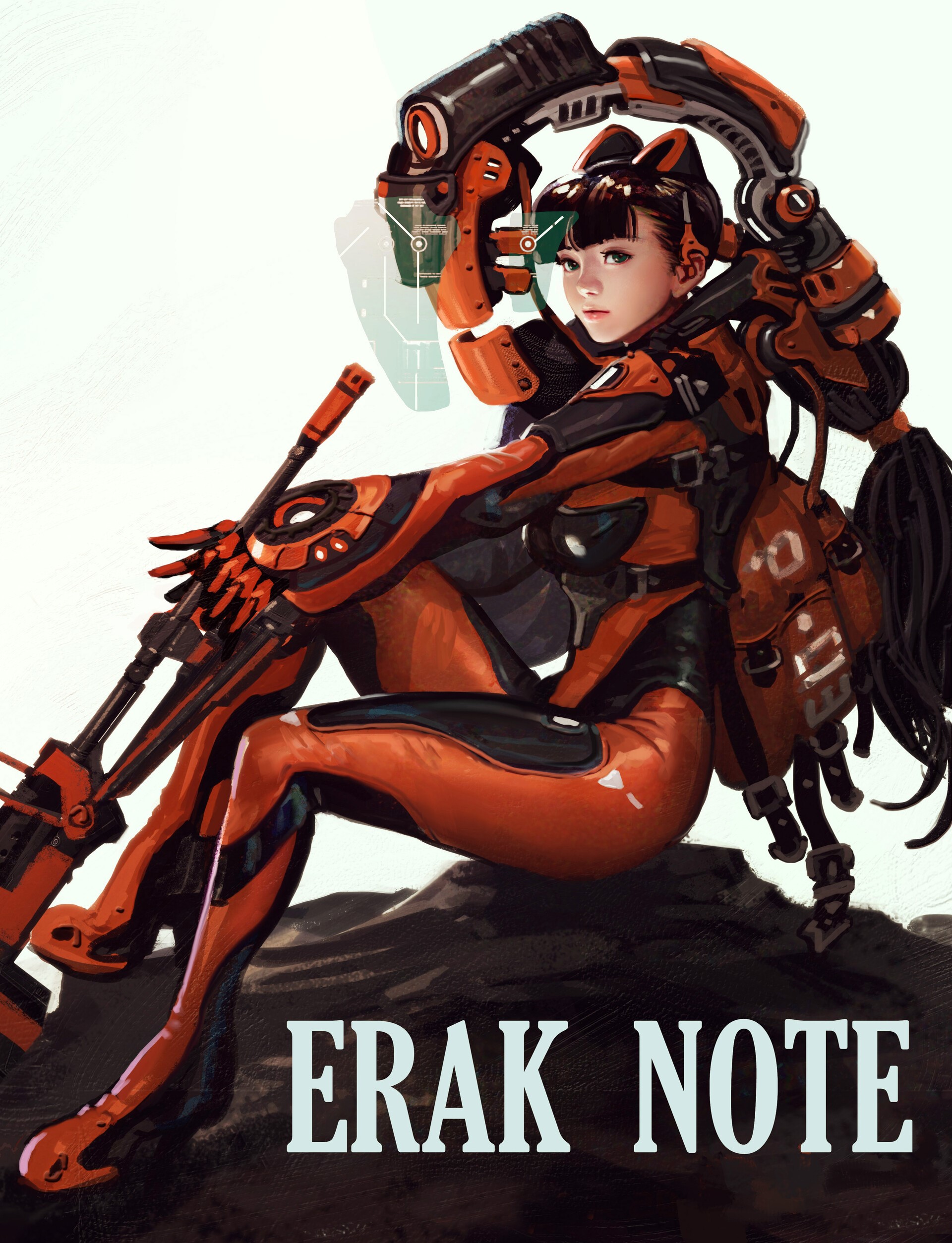 Anime girl with cybernetic enhancements and rifle HD Phone Wallpaper