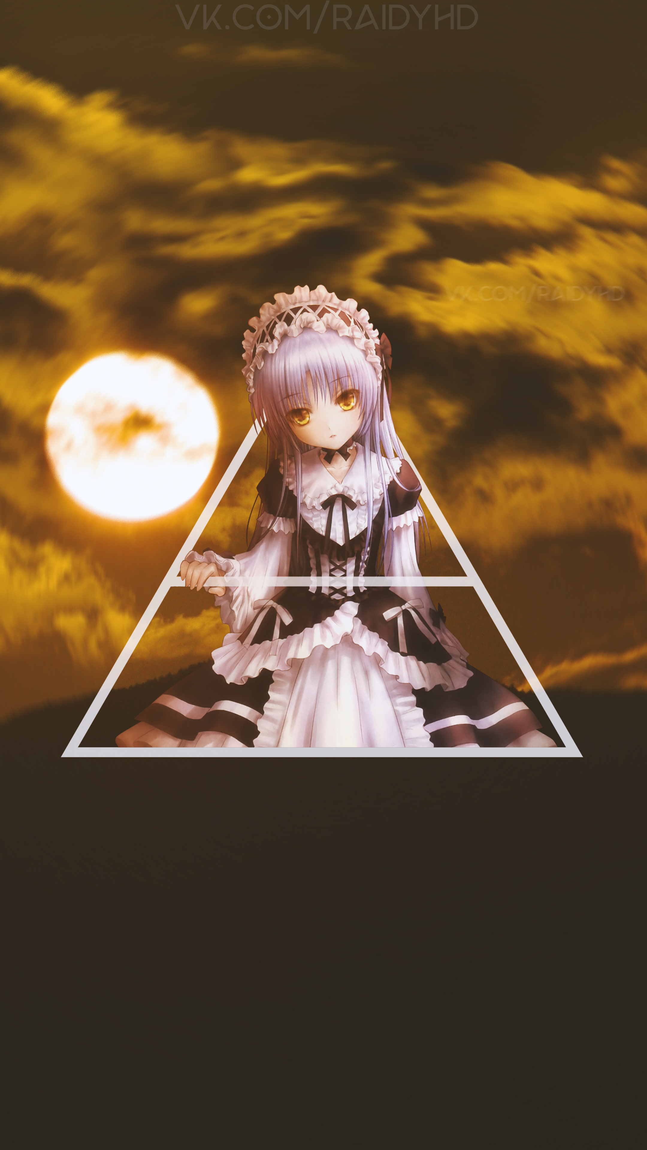Anime girl in maid outfit with triangle overlay HD Phone Wallpaper