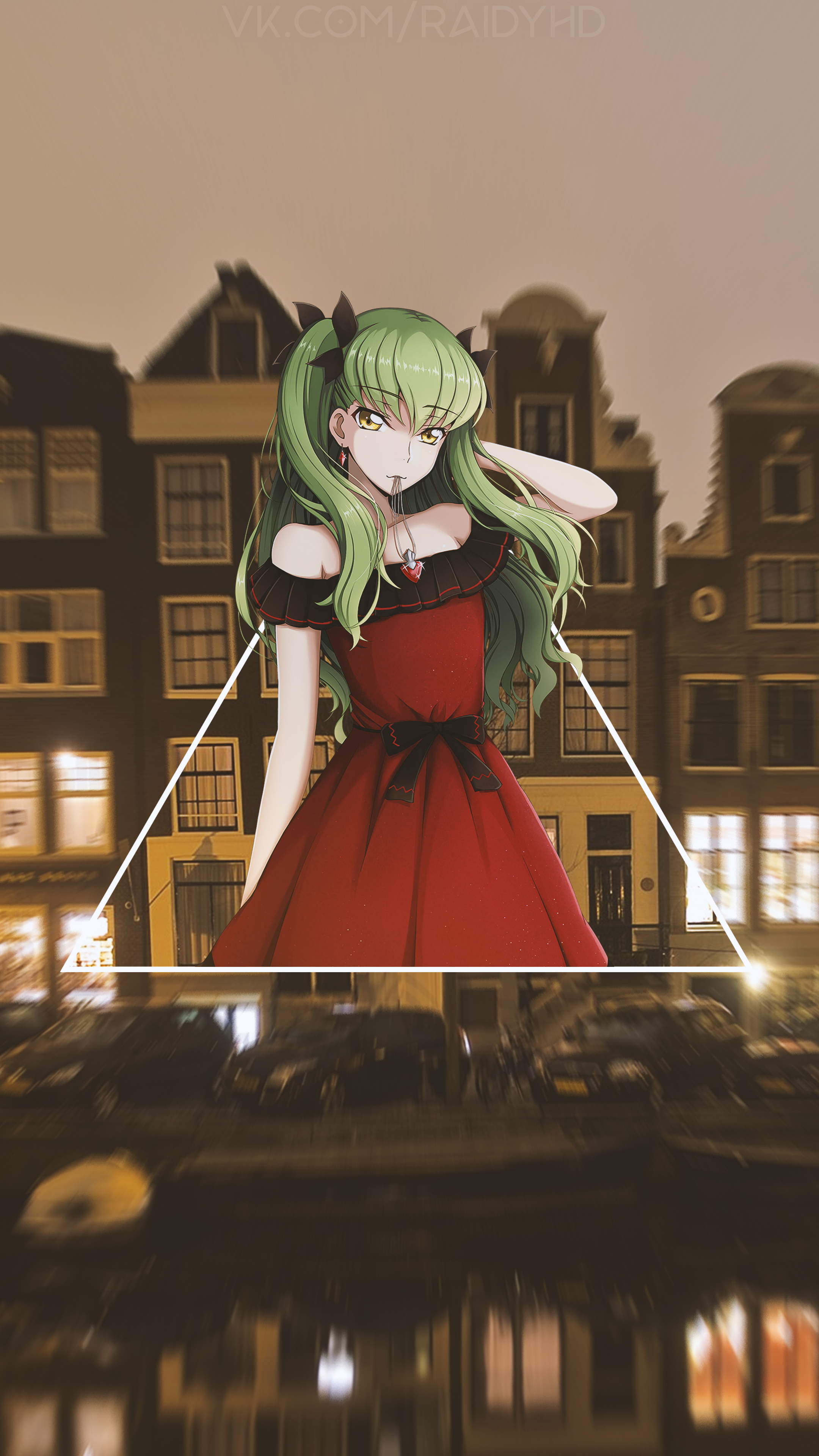 C.C. from Code Geass in a red dress HD Phone Wallpaper