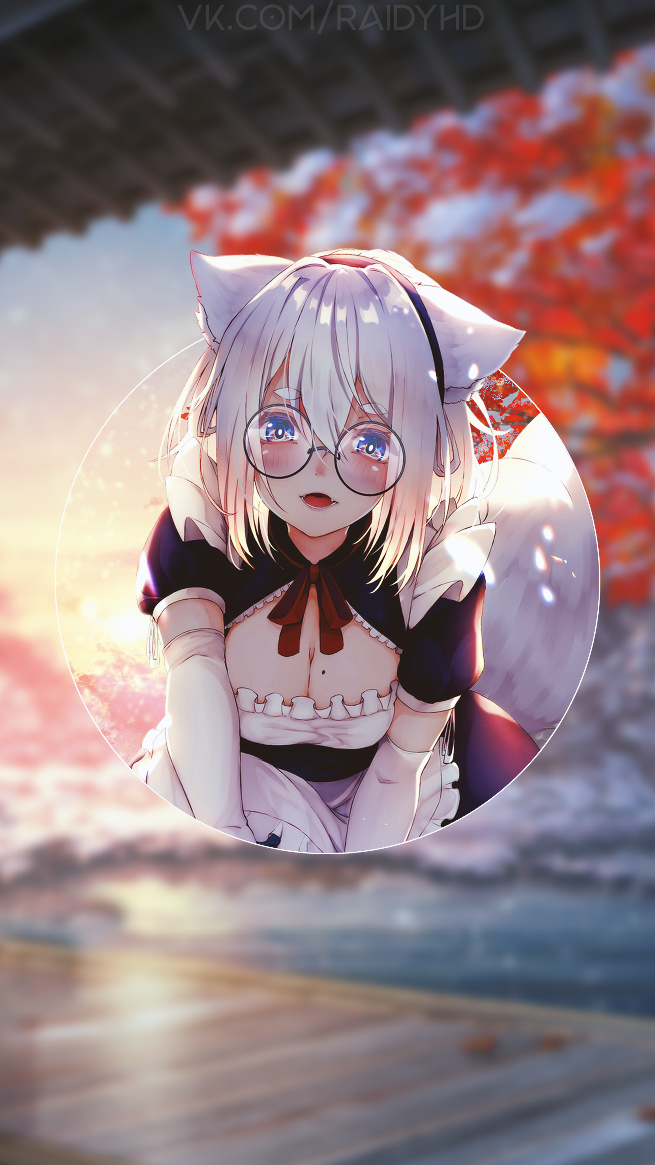 Anime girl with cat ears in a maid outfit HD Phone Wallpaper