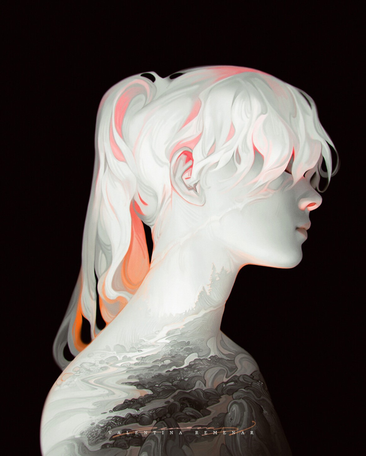 Portrait of a woman with flowing white hair by Valentina Remenar HD Phone Wallpaper