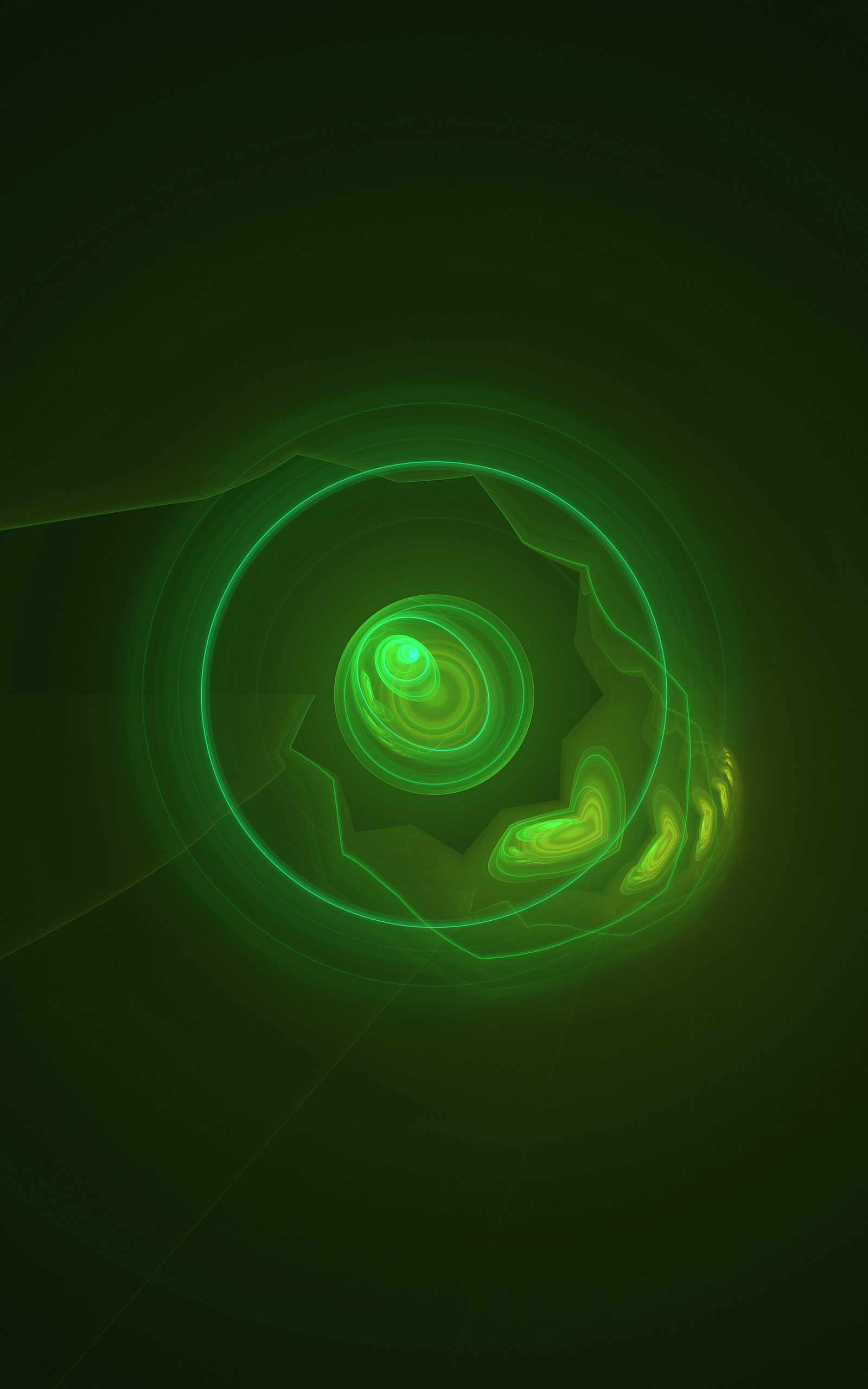 Abstract green fractal with concentric circles HD Phone Wallpaper