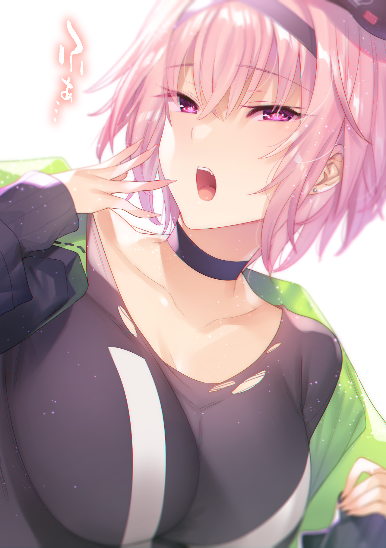 Anime girl with pink hair and pink eyes yawning HD Phone Wallpaper