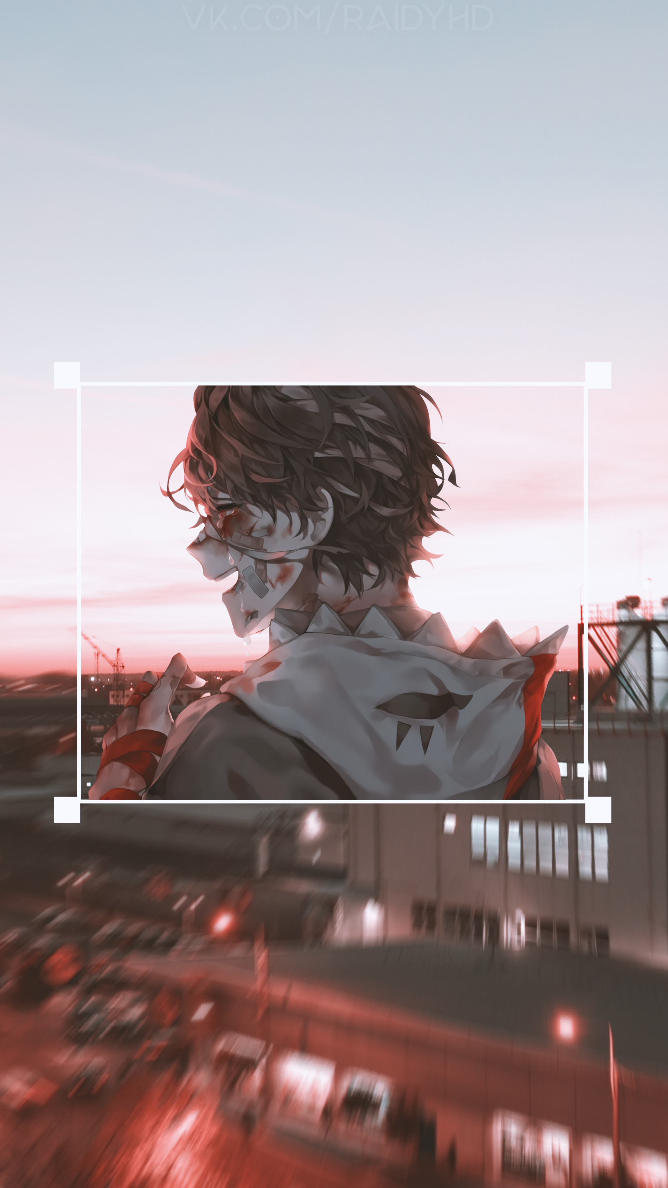 Anime boy with mask and hoodie on rooftop HD Phone Wallpaper