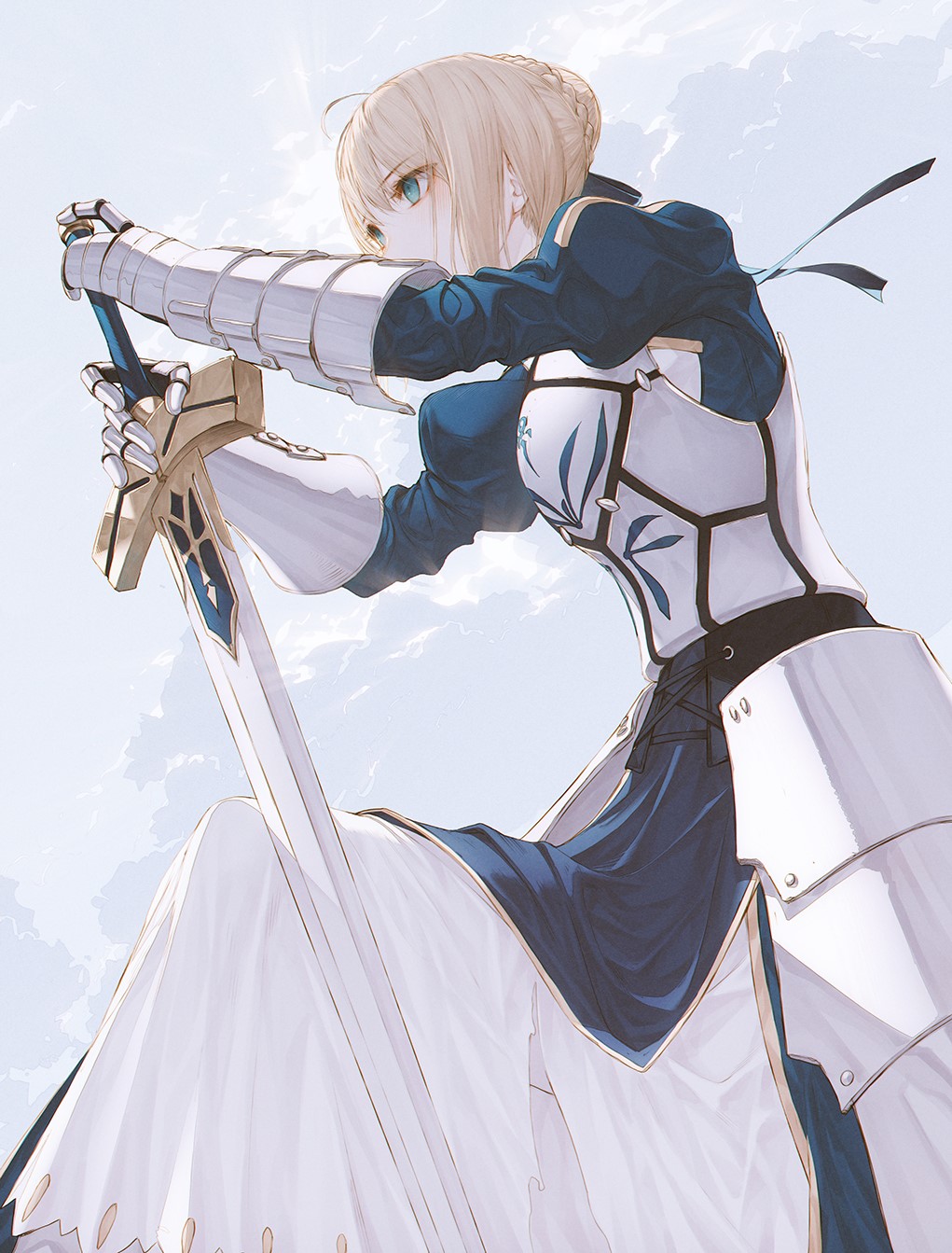 Saber from Fate/Stay Night holding Excalibur HD Phone Wallpaper