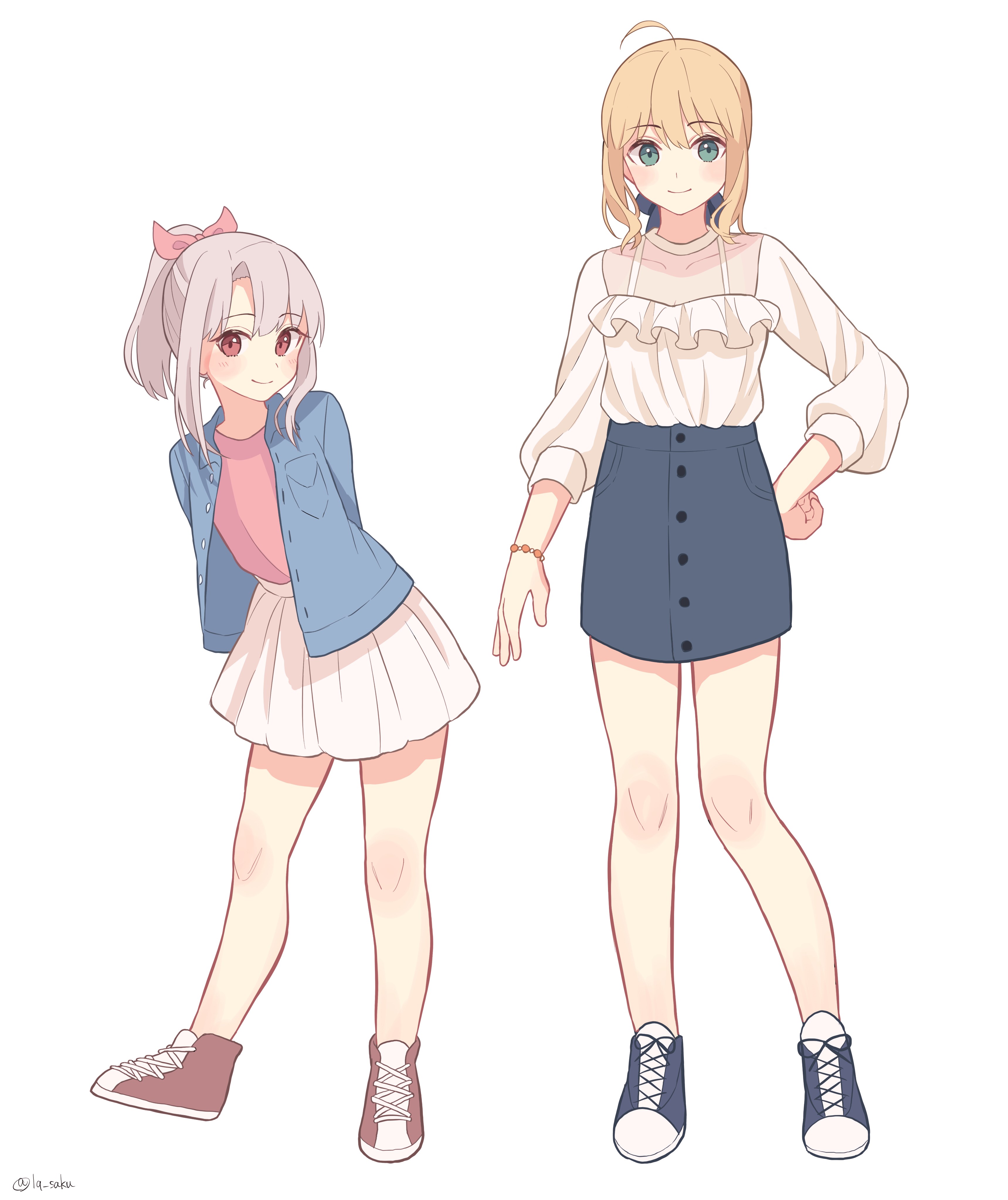 Two anime girls in casual outfits HD Phone Wallpaper