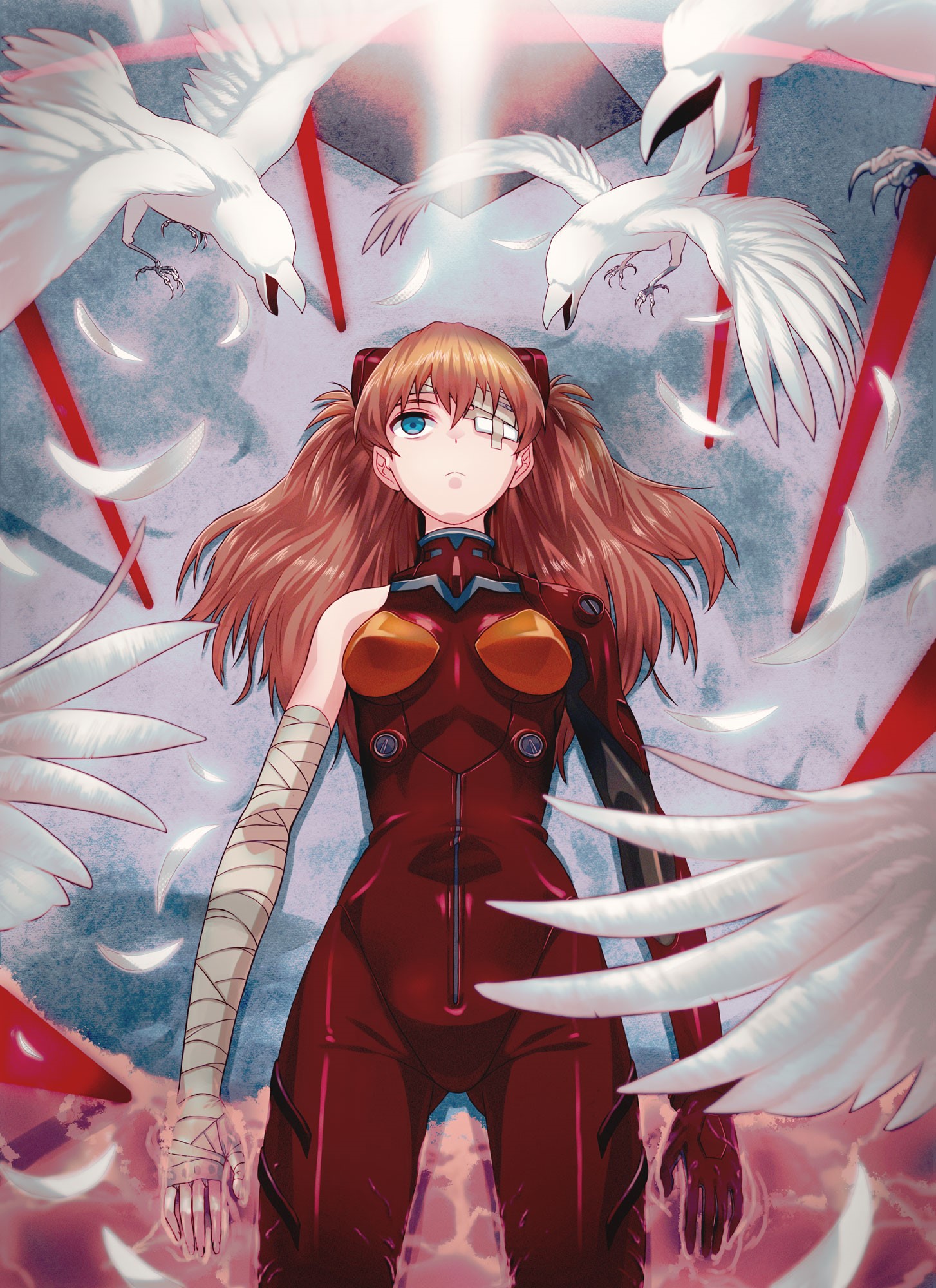 Asuka Langley Soryu from Neon Genesis Evangelion with birds HD Phone Wallpaper