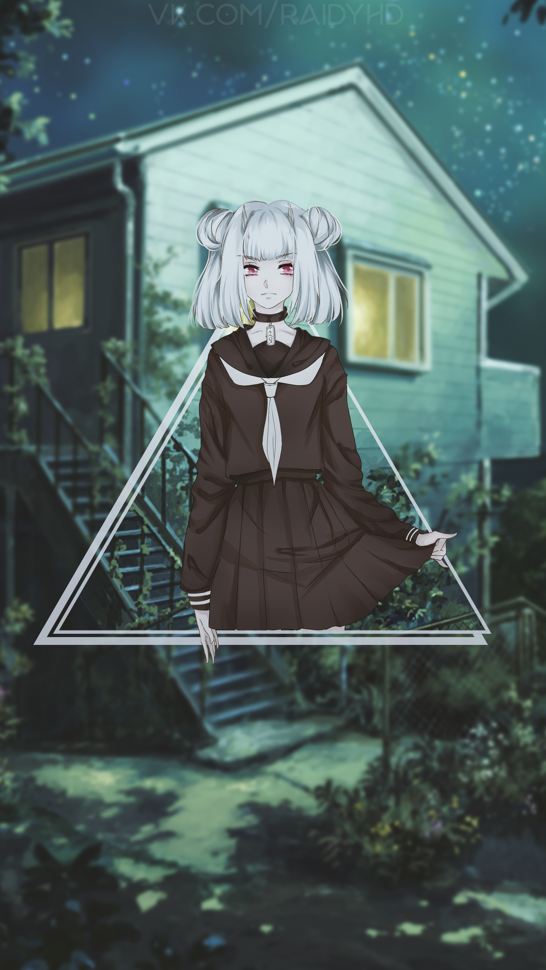 Anime girl in school uniform in front of a house HD Phone Wallpaper