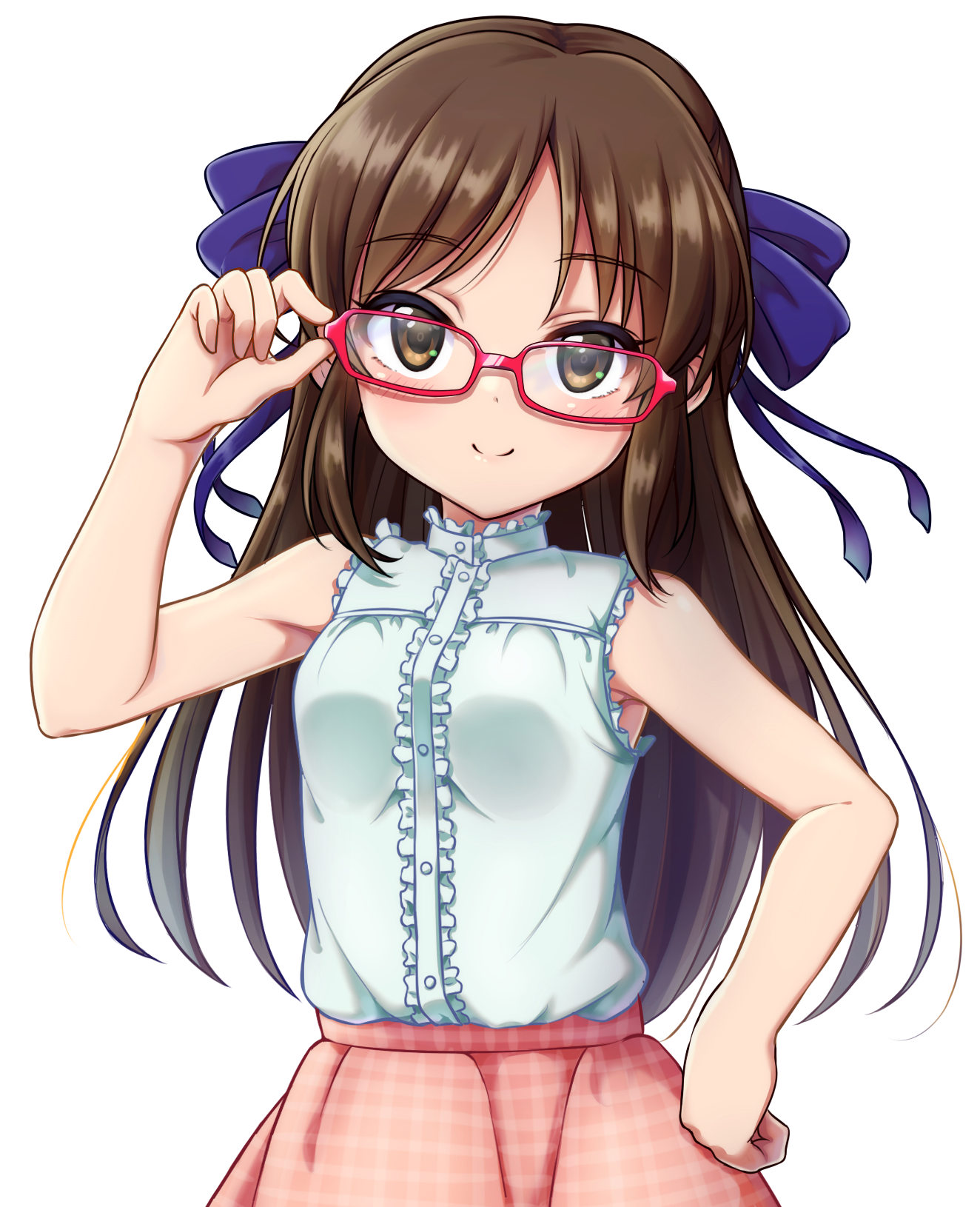 Anime girl with brown hair and glasses HD Phone Wallpaper