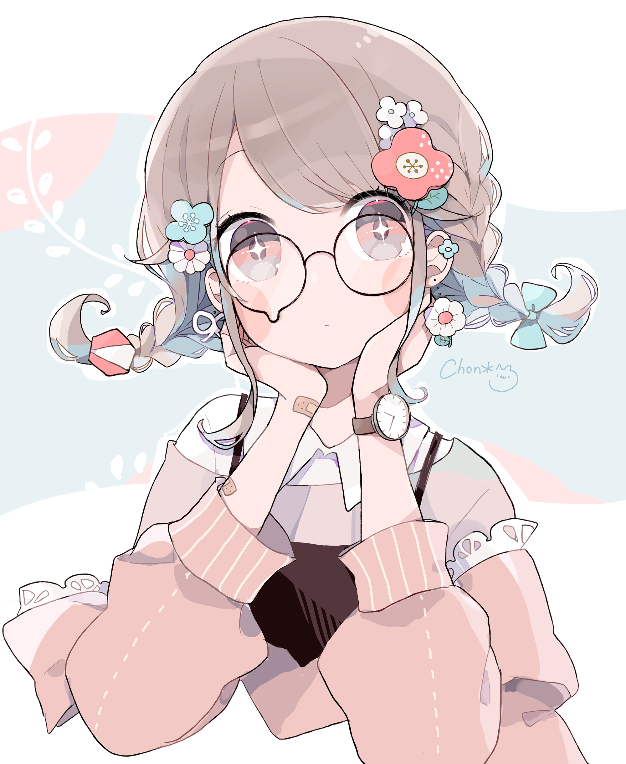 Anime girl with glasses and braided hair HD Phone Wallpaper