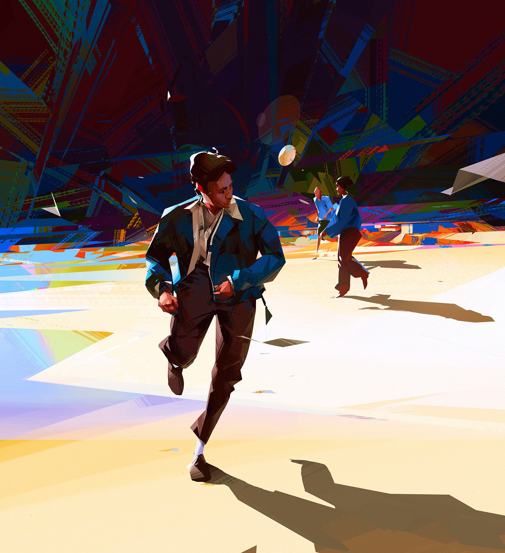 Two people playing baseball in a colorful abstract landscape HD Phone Wallpaper