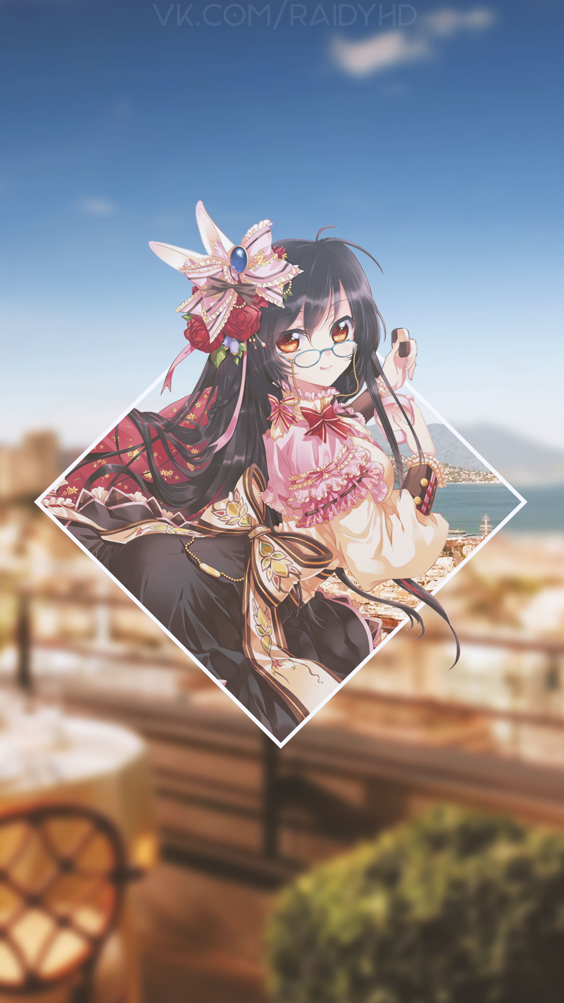 Anime girl with glasses and flowers HD Phone Wallpaper
