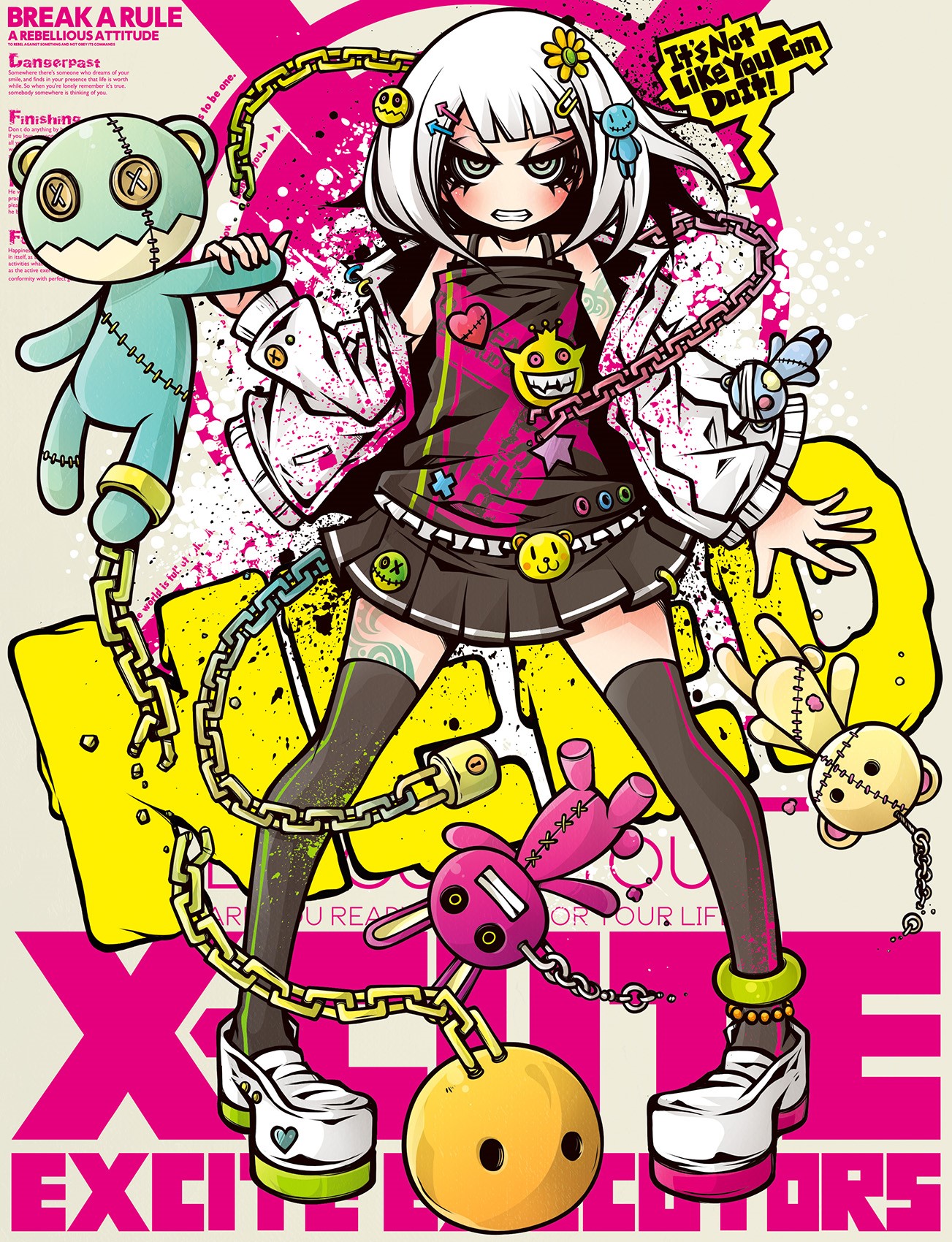 Anime girl with chains and plush toys HD Phone Wallpaper