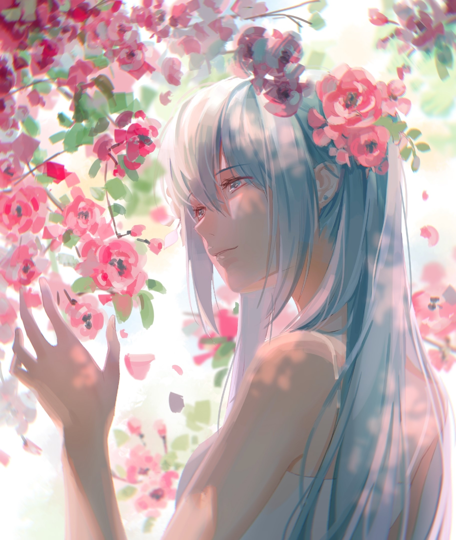 Hatsune Miku with Flowers HD Phone Wallpaper