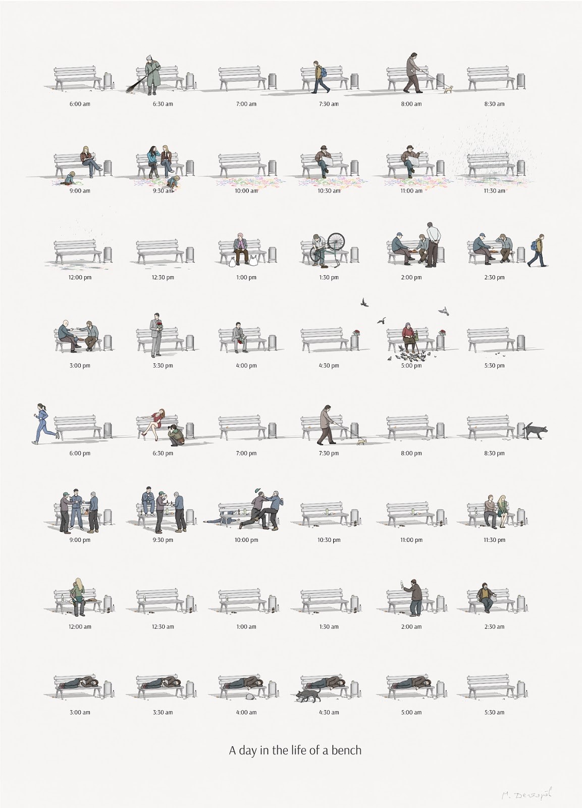 A Day in the Life of a Bench: Timelapse Illustration HD Phone Wallpaper