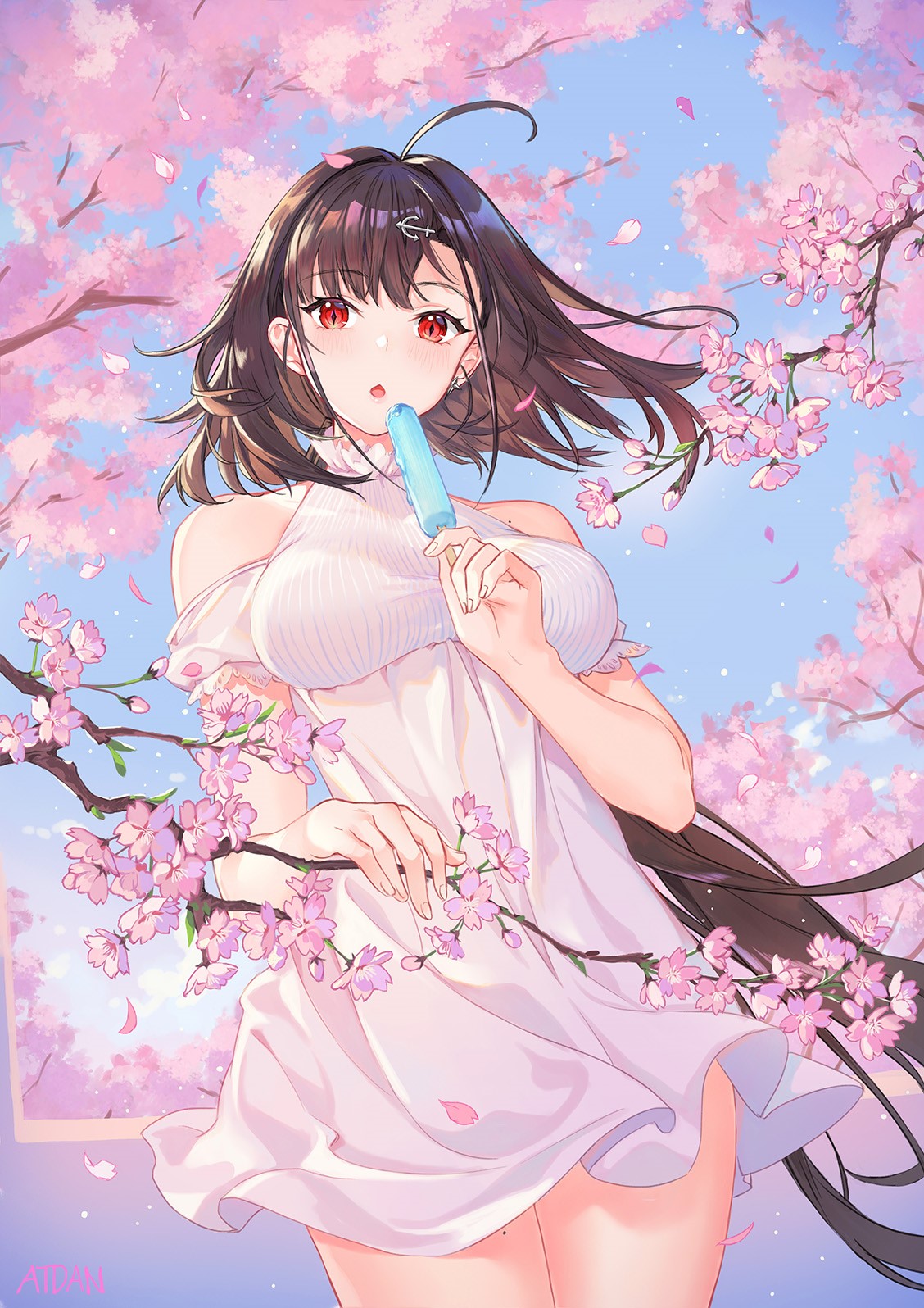 Azul Lane Character with Cherry Blossoms HD Phone Wallpaper