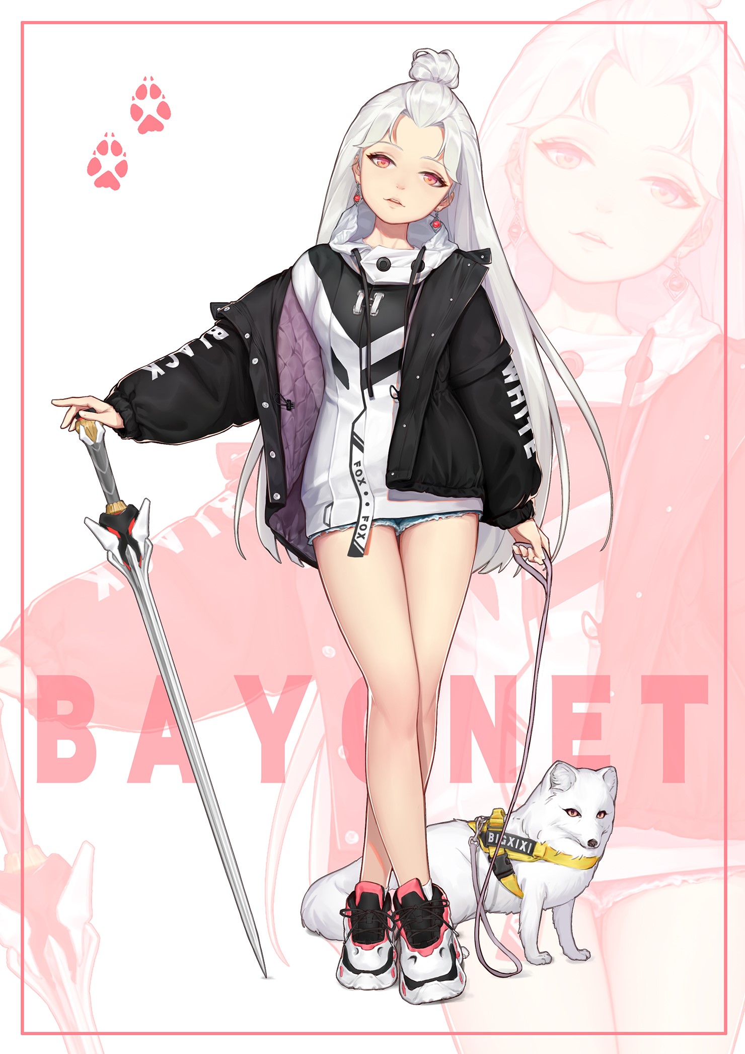 Anime girl with silver hair and a fox HD Phone Wallpaper