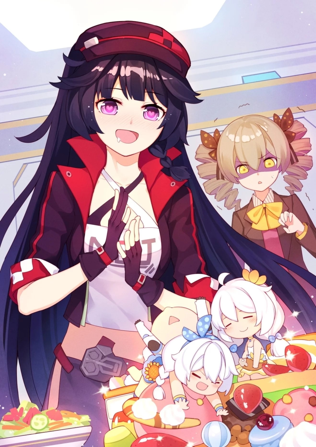Anime girls with food from Honkai Impact 3rd HD Phone Wallpaper