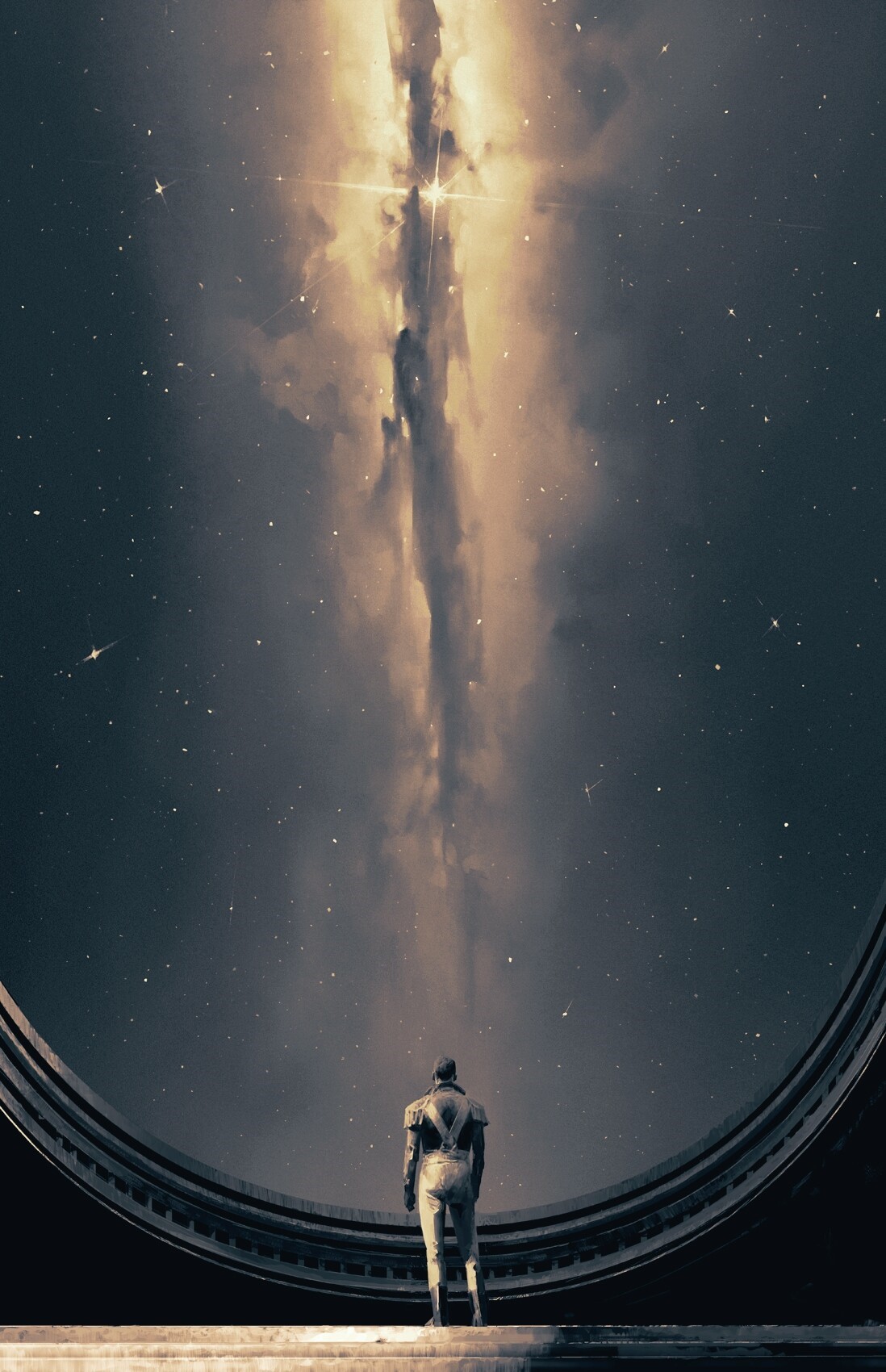 Astronaut looking at a nebula in space HD Phone Wallpaper