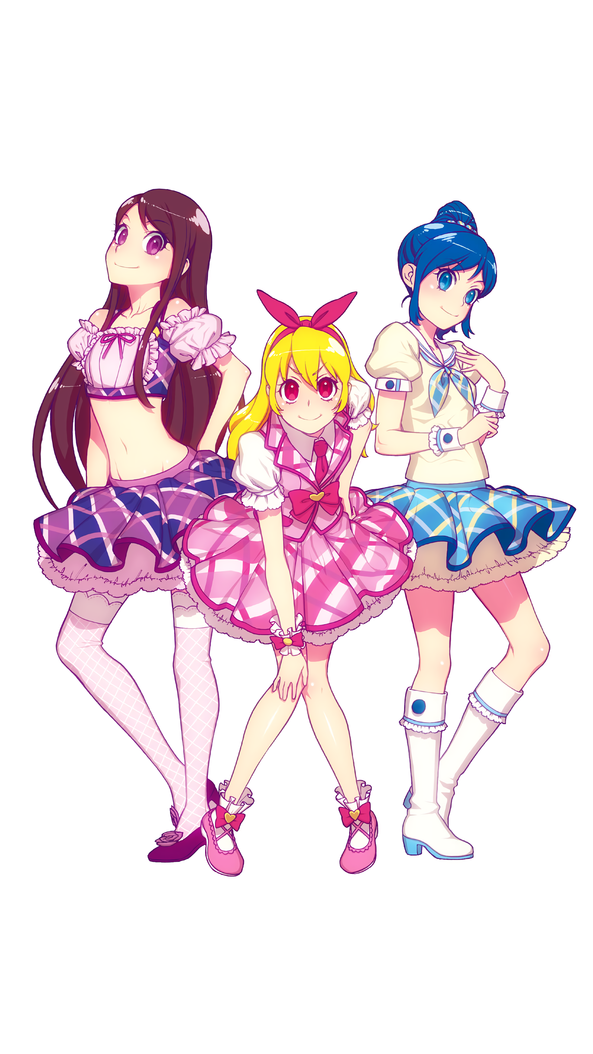 Three girls from Aikatsu! on white background HD Phone Wallpaper