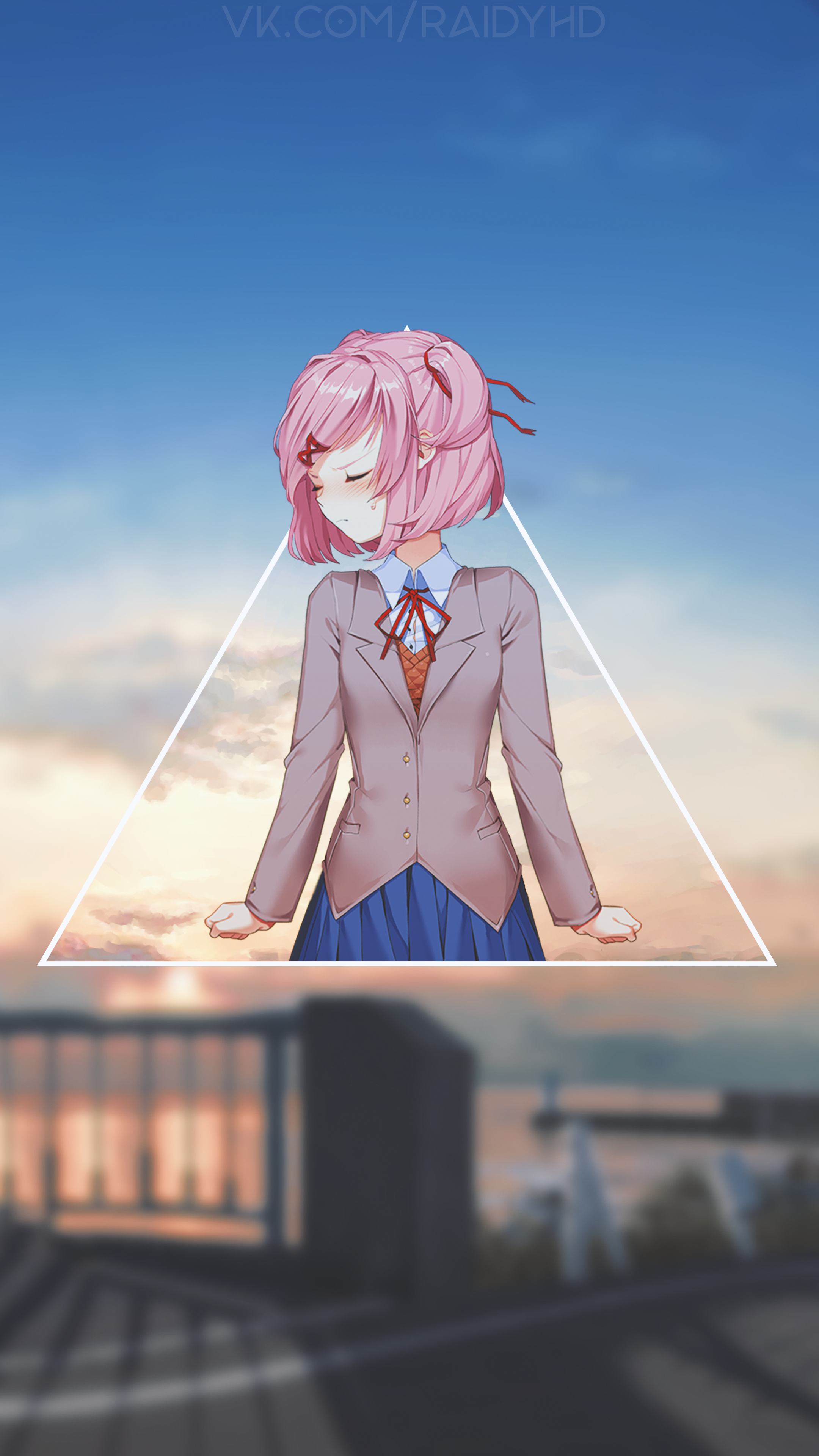 Natsuki from Doki Doki Literature Club in a triangle frame HD Phone Wallpaper