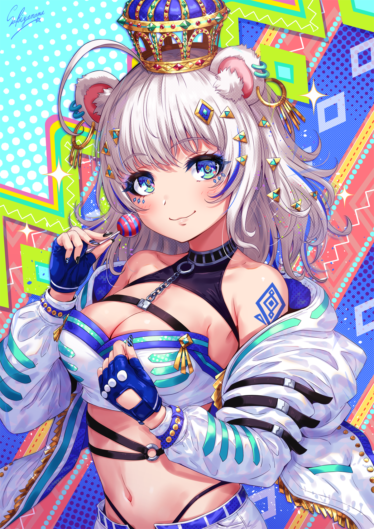 Anime Girl with White Hair and Crown HD Phone Wallpaper