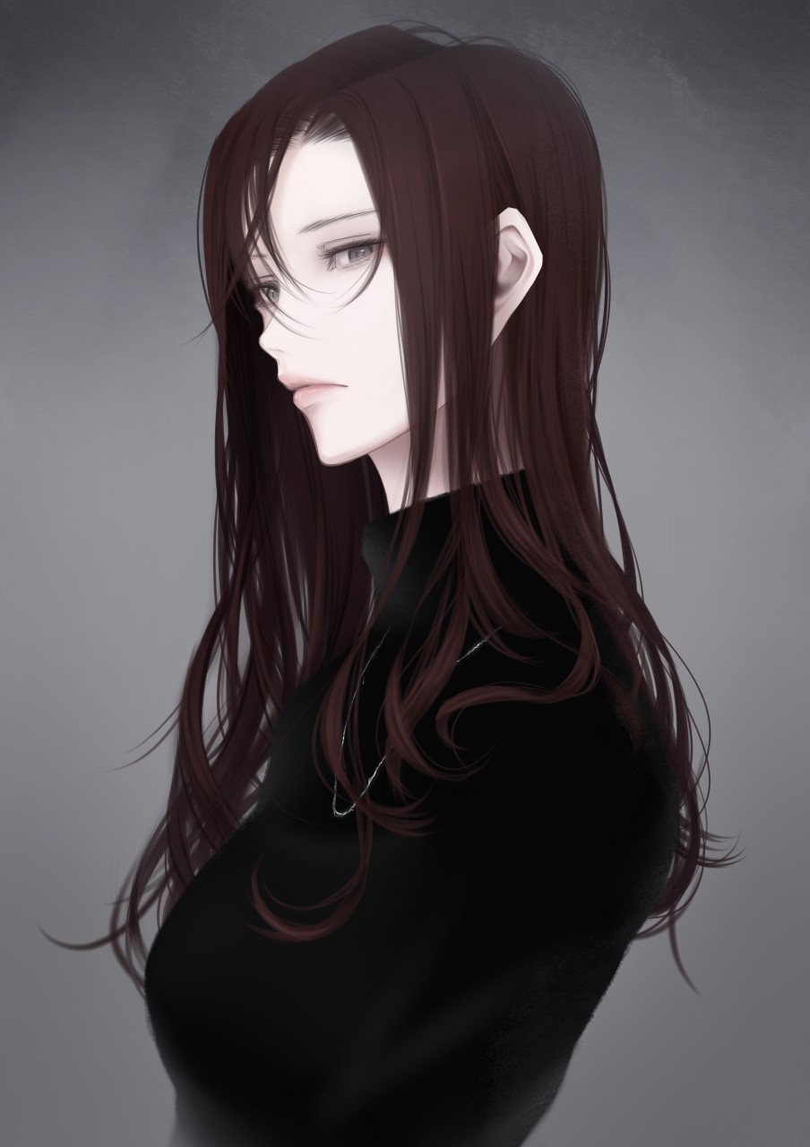 Anime girl with long brown hair HD Phone Wallpaper