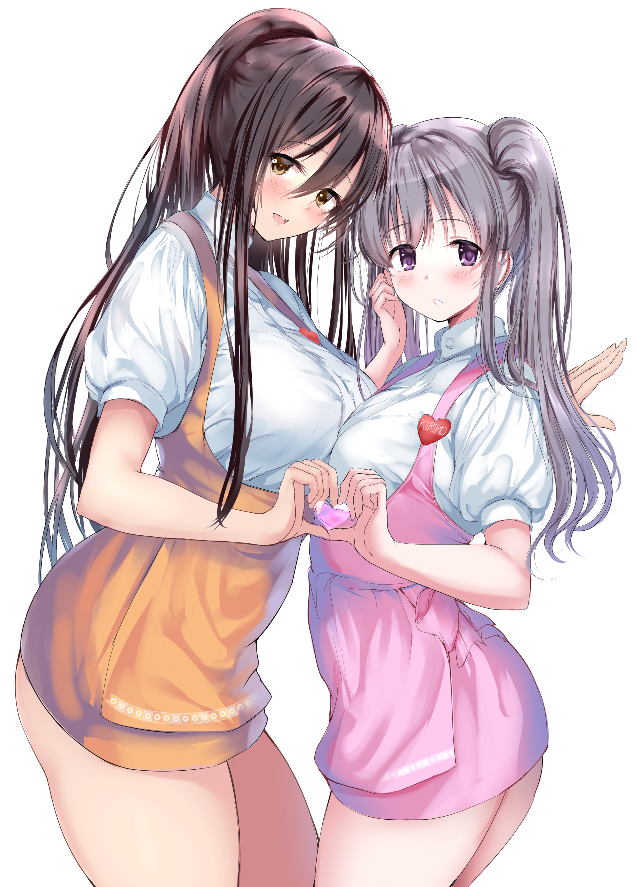 Two anime girls making heart hands HD Phone Wallpaper