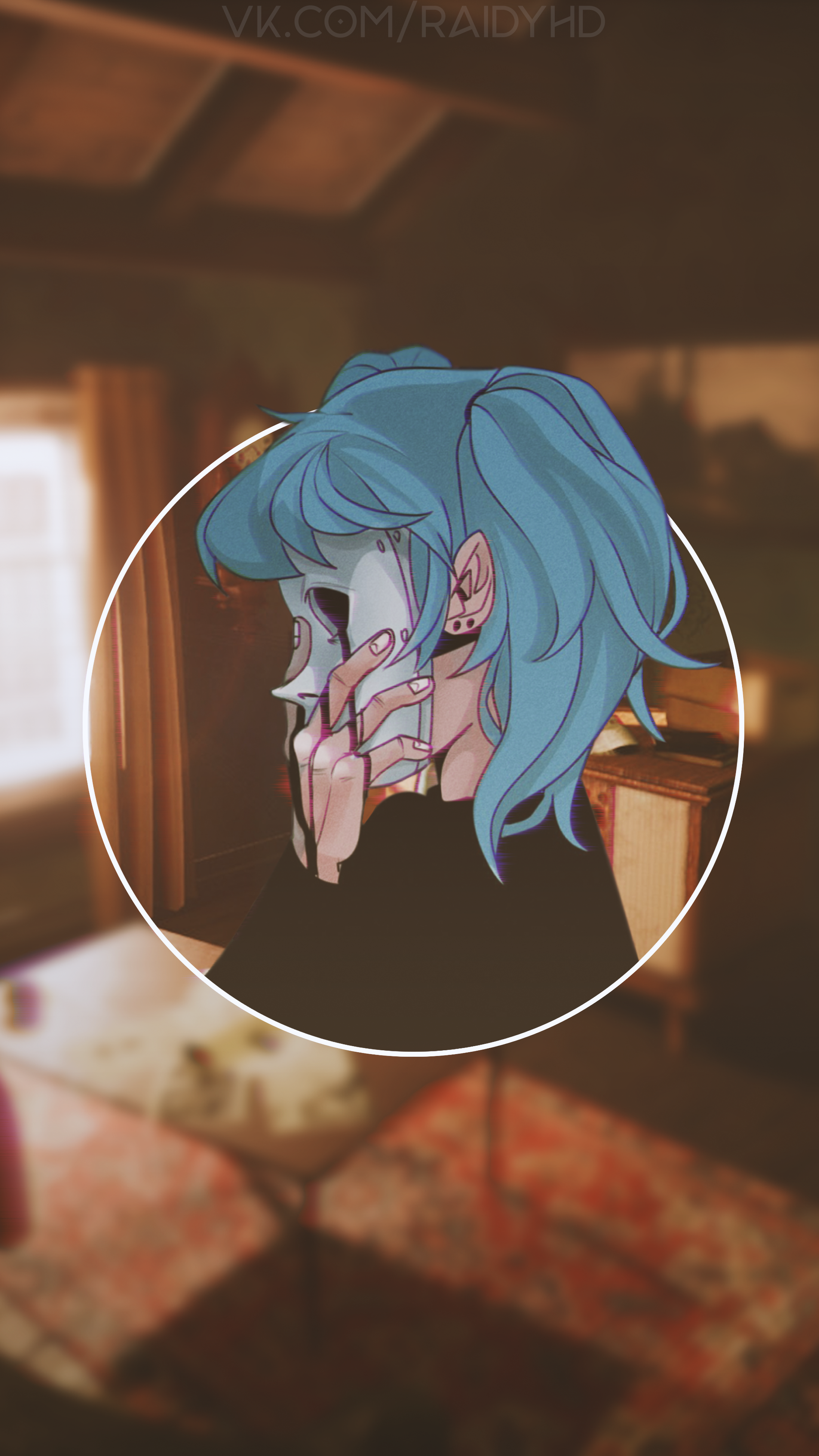 Sally Face character with blue hair and mask HD Phone Wallpaper