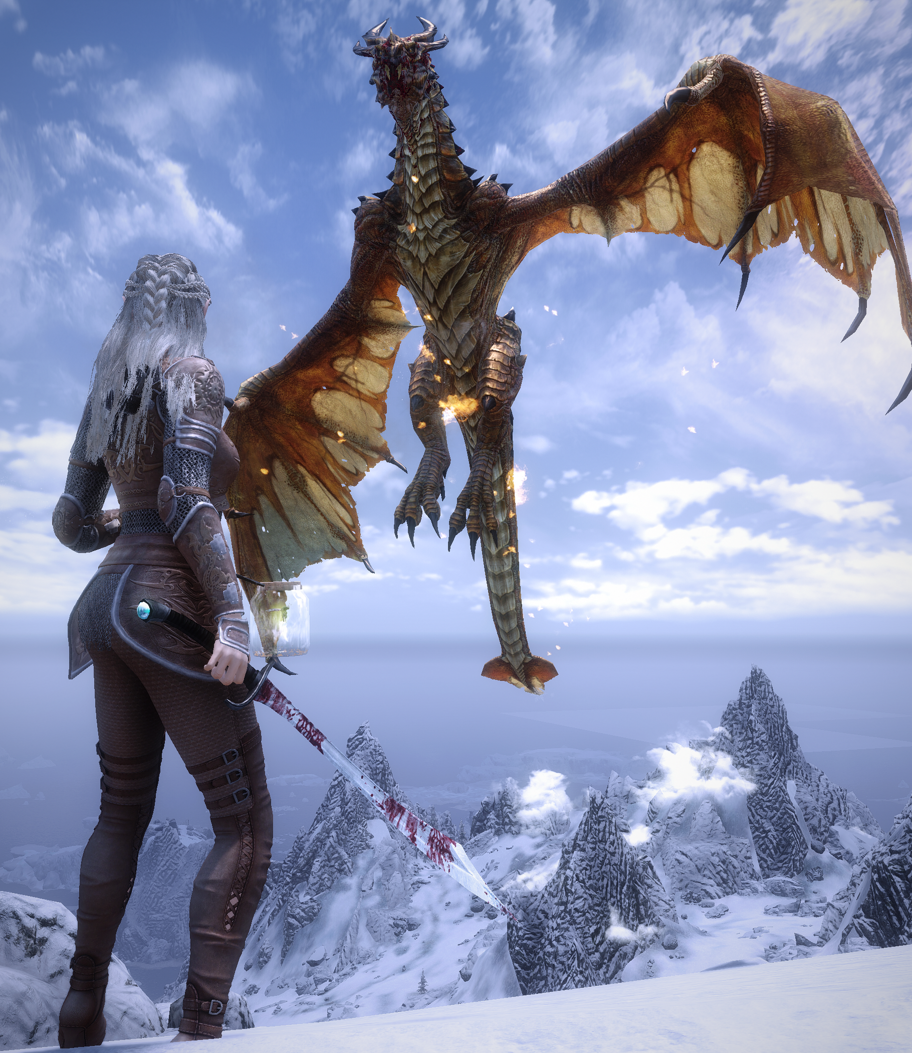 Dragonborn and dragon in The Elder Scrolls V: Skyrim HD Phone Wallpaper