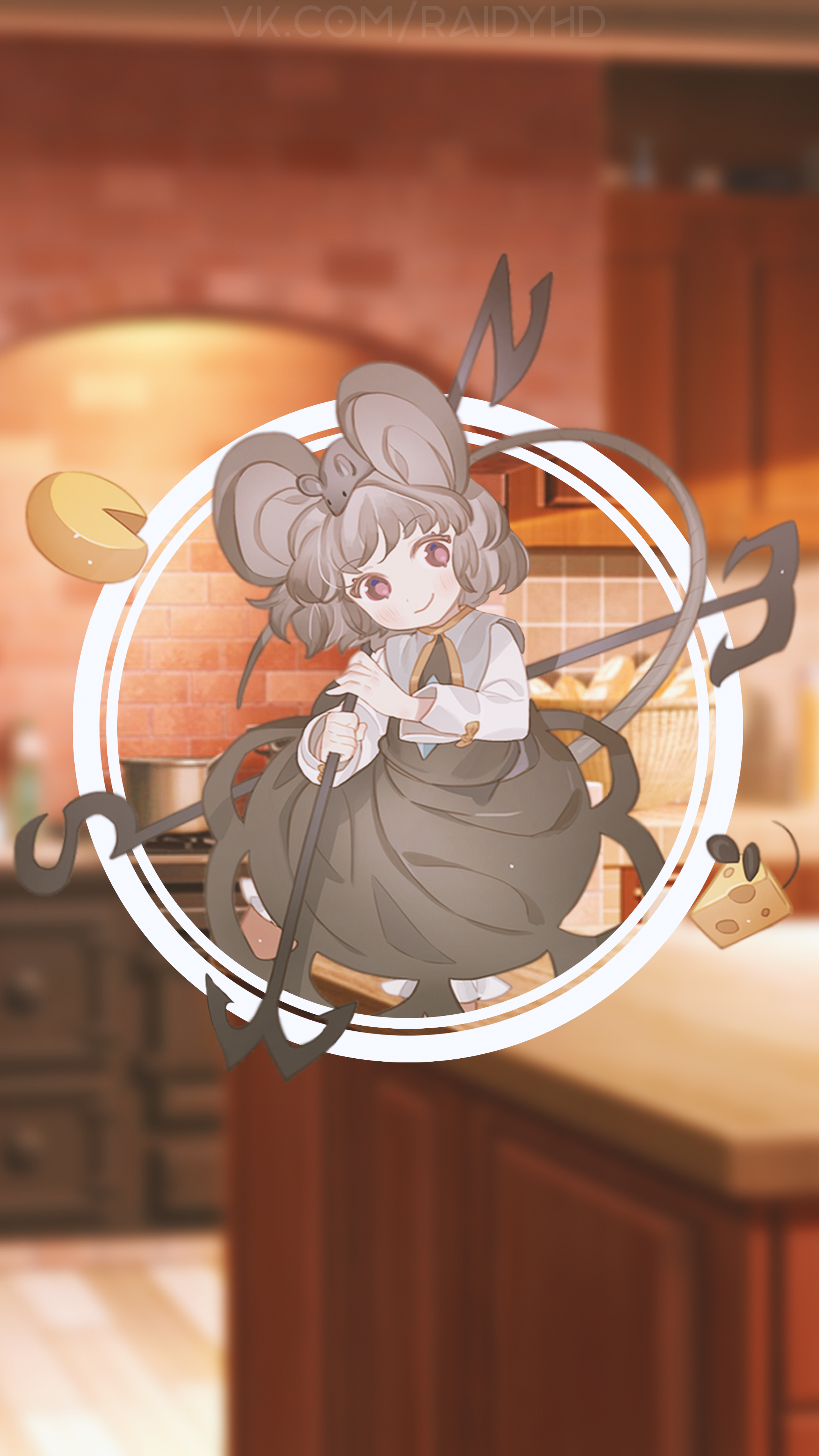 Nazrin anime girl with cheese and kitchen background HD Phone Wallpaper