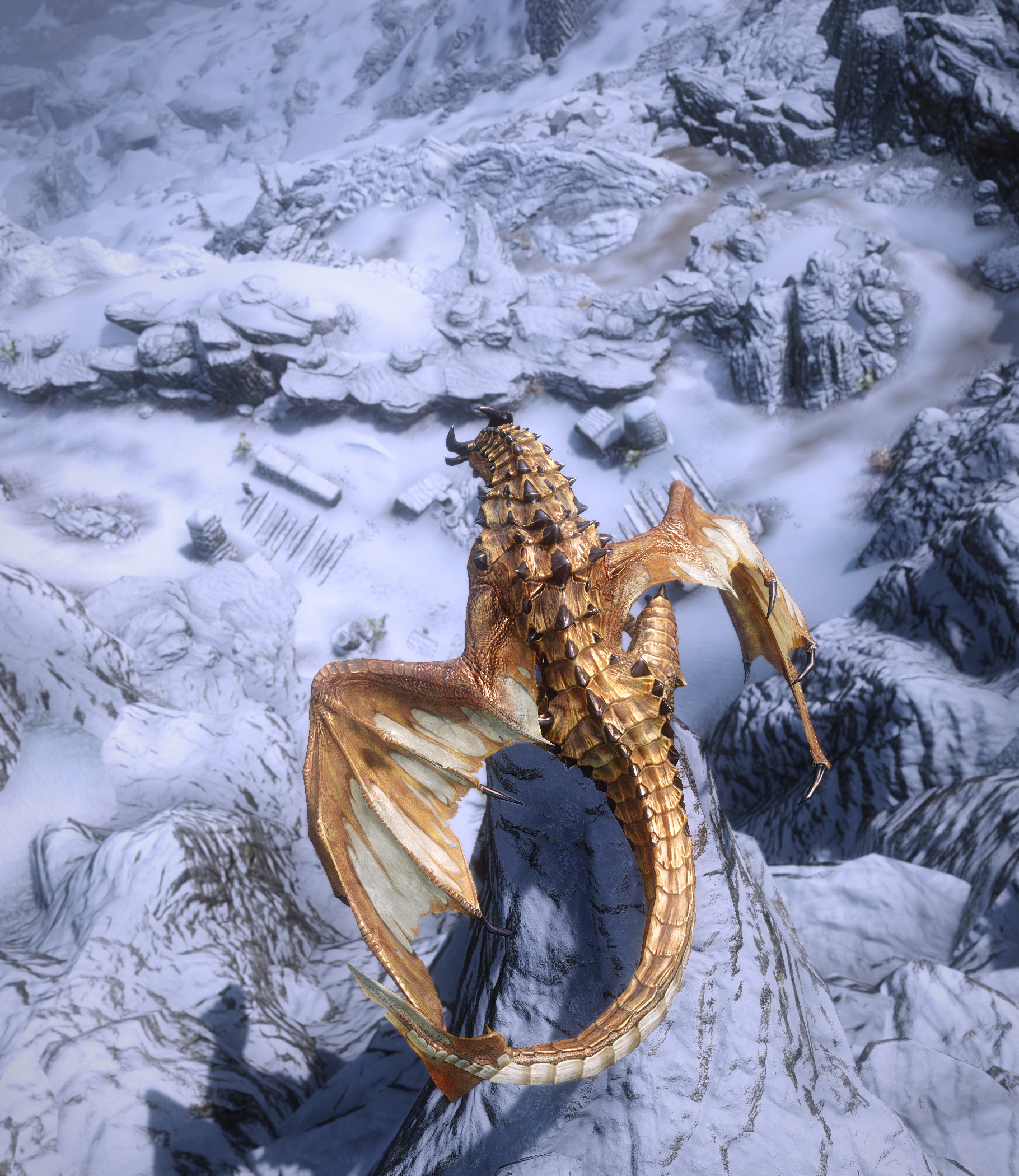 Dragon flying over snowy mountains in The Elder Scrolls V: Skyrim HD Phone Wallpaper