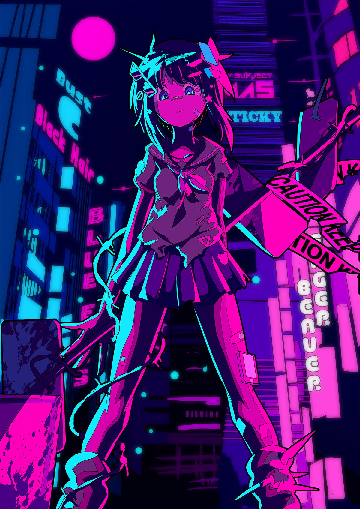 Berry Verrine in a neon-lit city HD Phone Wallpaper