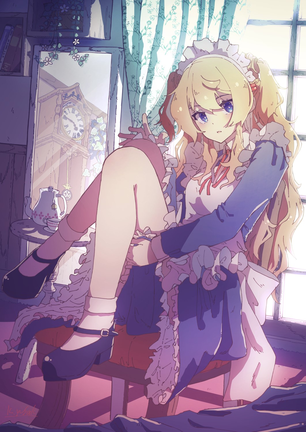 Maid girl with blonde hair and blue eyes HD Phone Wallpaper