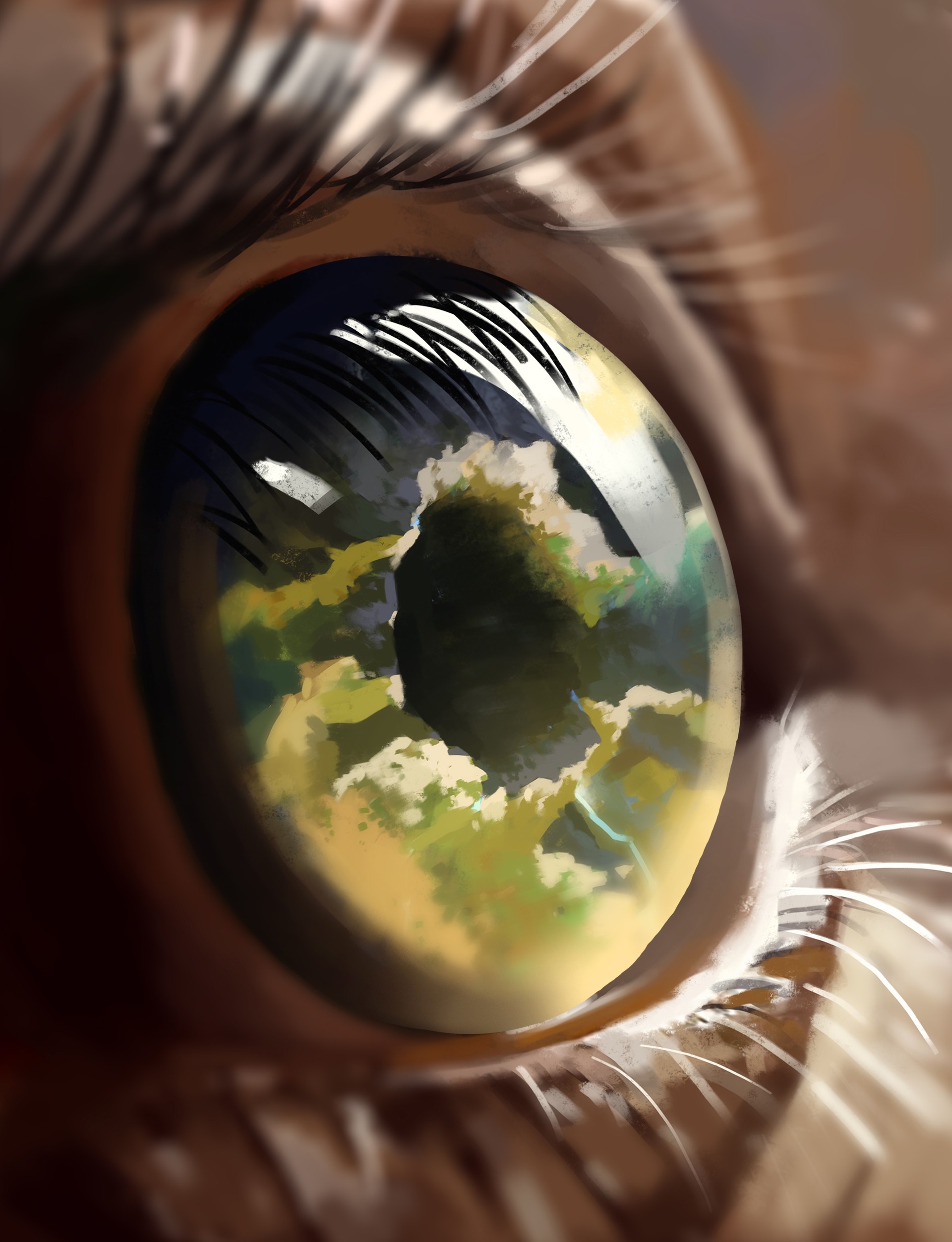 Close-up digital artwork of an eye reflecting clouds HD Phone Wallpaper