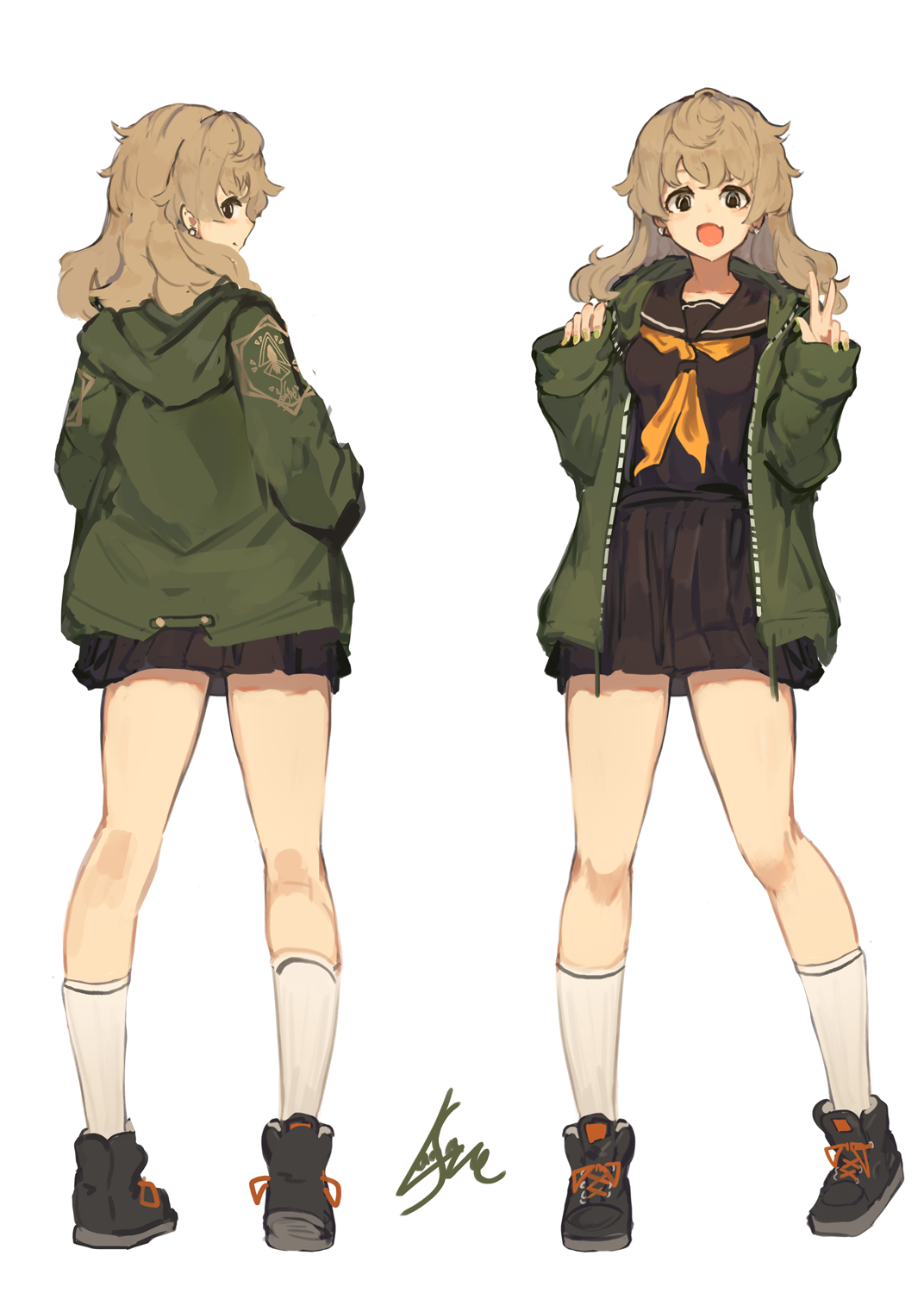 Anime girl in school uniform and jacket HD Phone Wallpaper