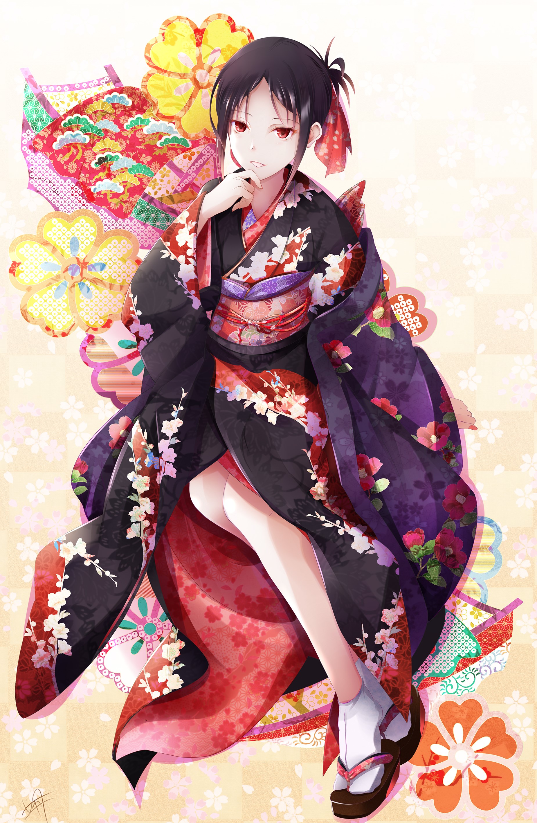 Kaguya Shinomiya from Kaguya-Sama: Love is War in Japanese clothes HD Phone Wallpaper