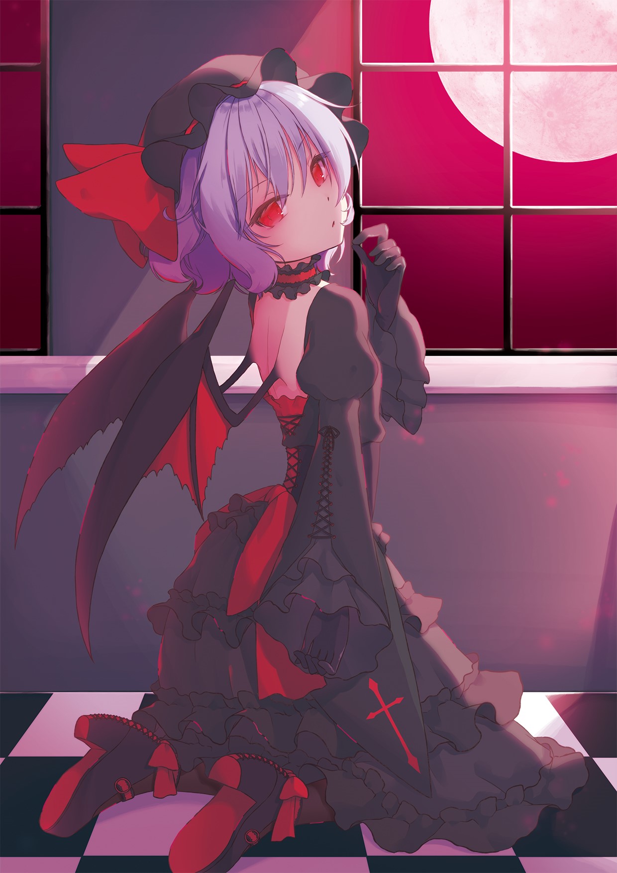 Remilia Scarlet from Touhou with bat wings and red bow HD Phone Wallpaper