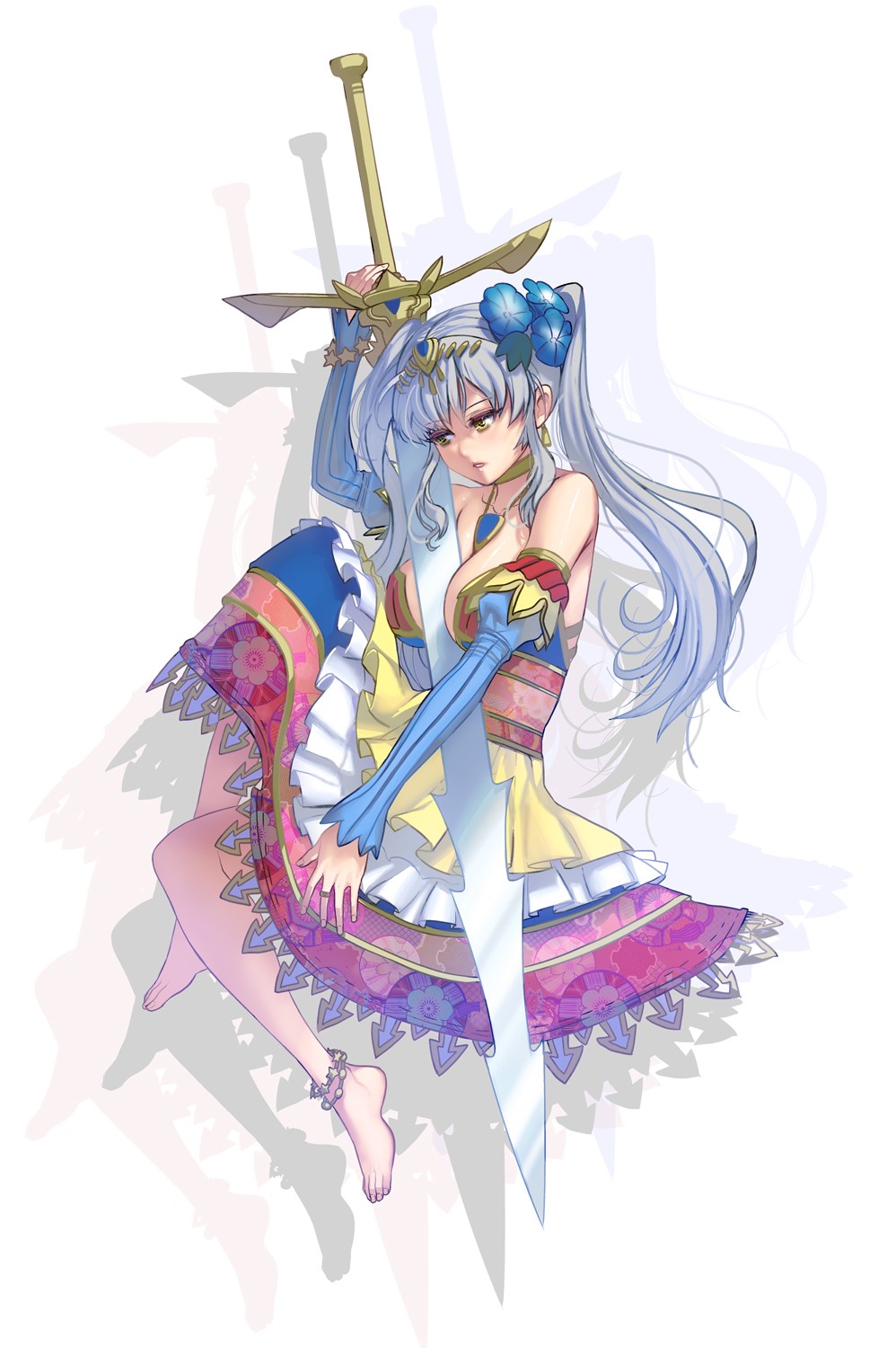 Anime girl with long white hair holding a sword HD Phone Wallpaper