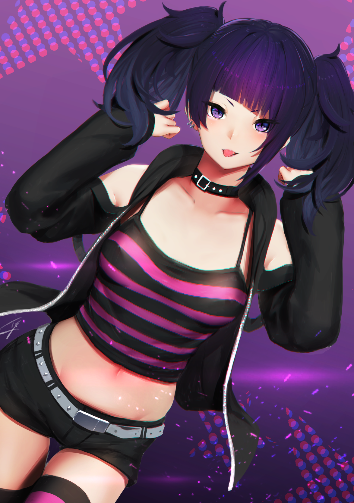 Anime girl with purple hair and pigtails HD Phone Wallpaper